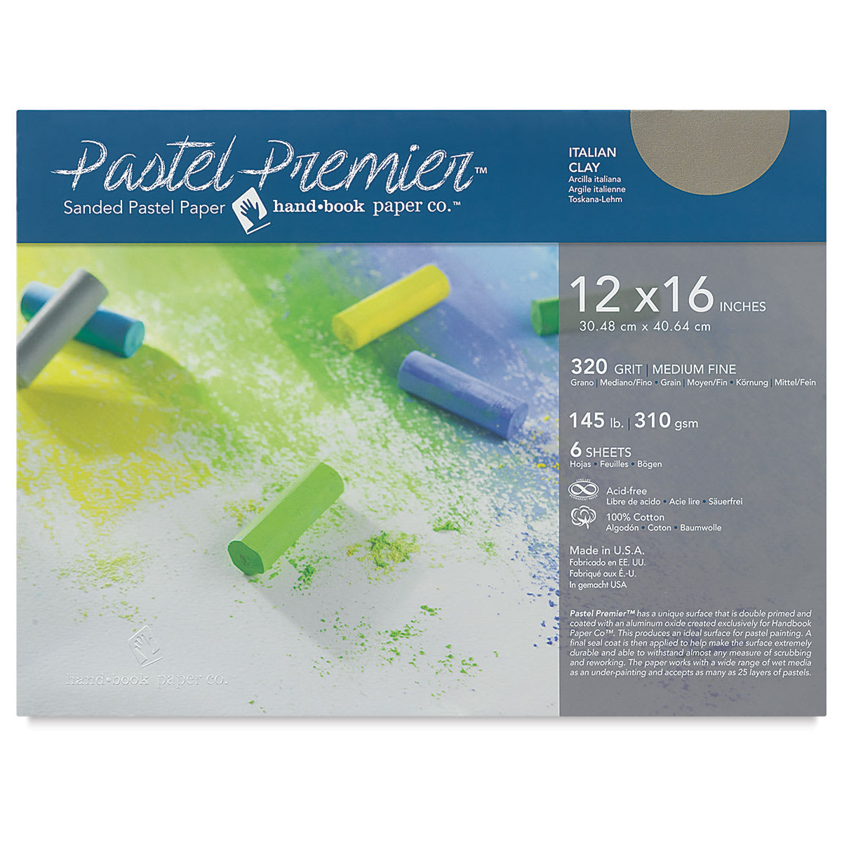 Handbook Journal Co. Pastel Premier Sanded Paper - 12" x 16", Clay, 320 Grit, Pkg of 6 Sheets