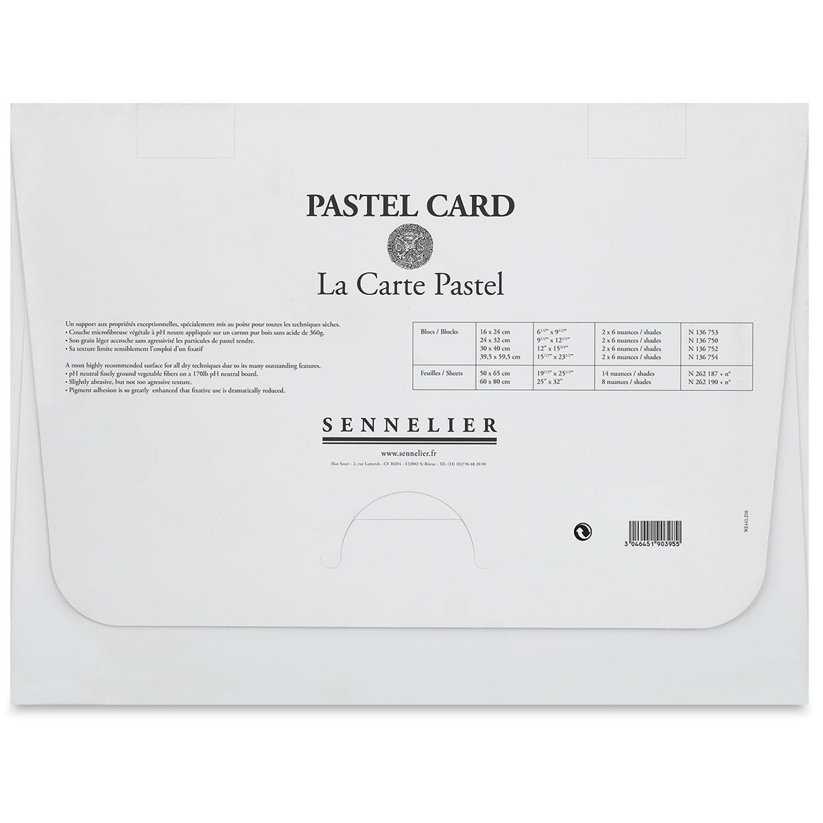 Sennelier La Carte Pastel Card - Assorted Earth Tones, 12" x 15-3/4", Pkg of 6 (back of package)