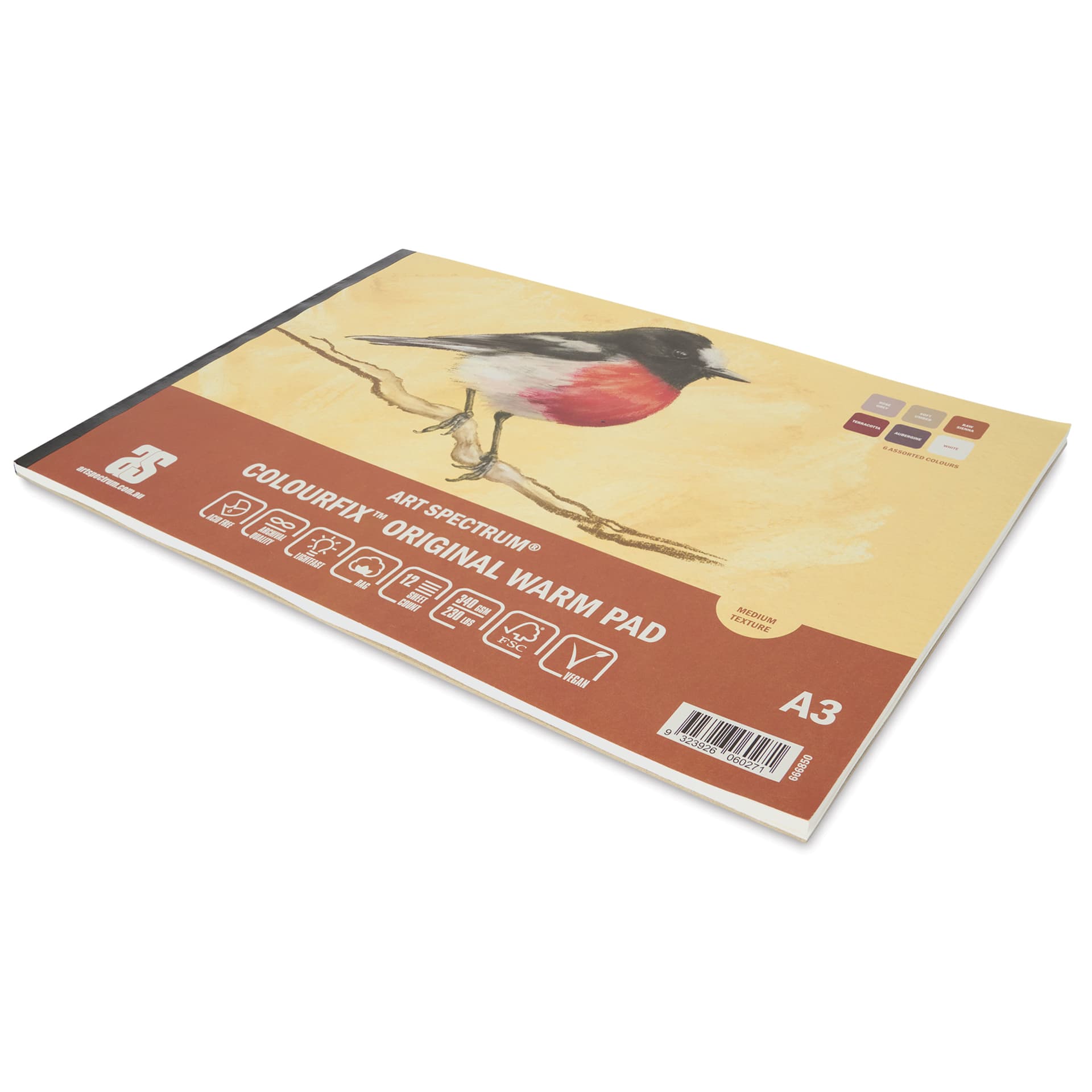 Art Spectrum Colourfix Pastel Pad - Pkg of 12 Sheets, Warm Tones, A3 - angled