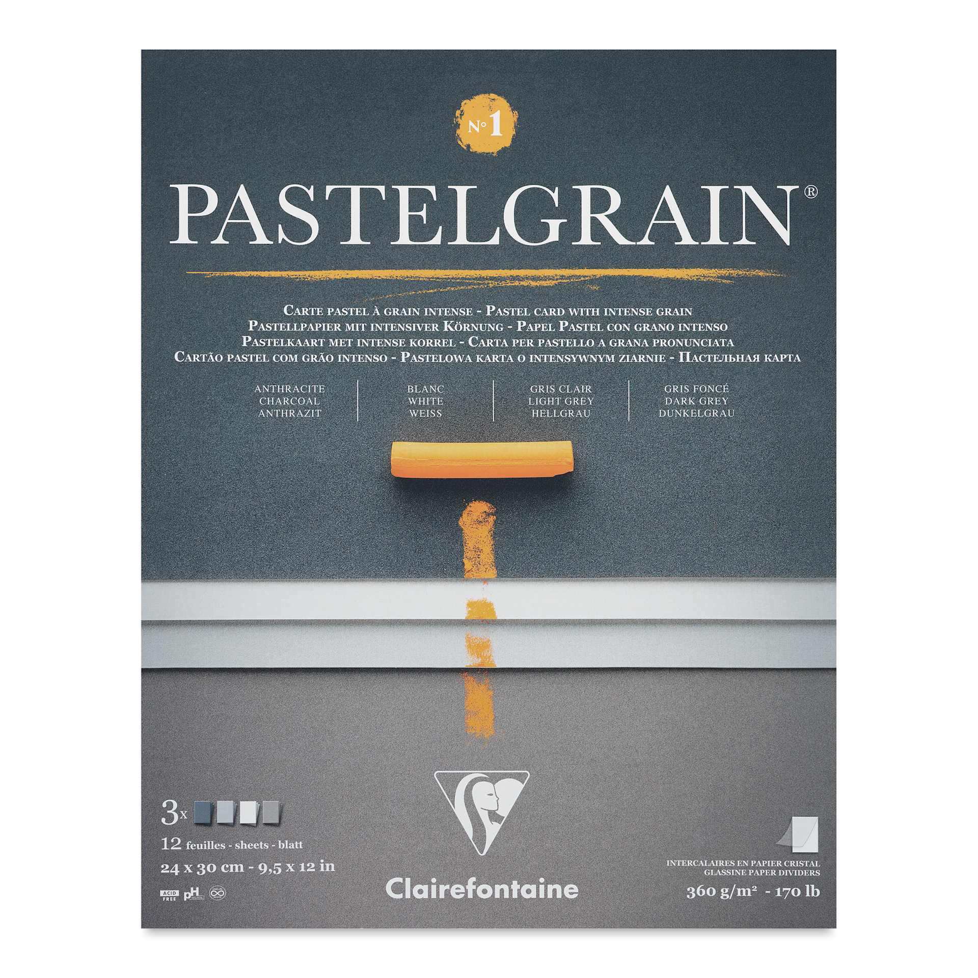 Clairefontaine Pastelgrain Paper Pad - 9-1/2" x 12", Palette No. 1, 12 Sheets