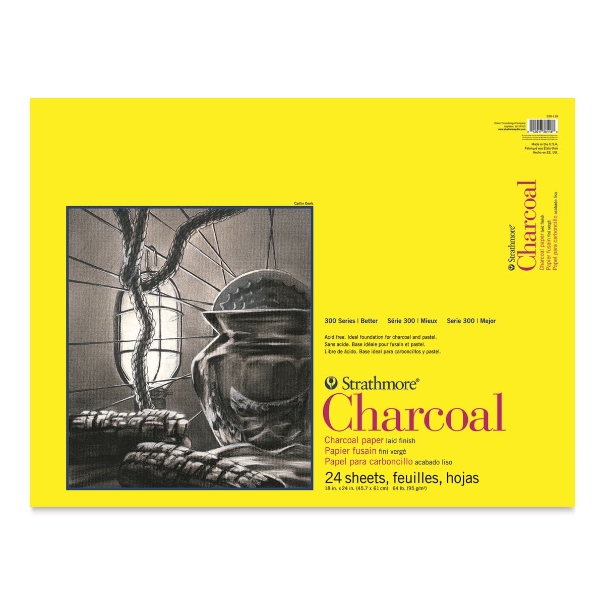 Strathmore 300 Series Charcoal Pad - 18" x 24", Glue Bound, 24 sheets, 64 lb (95 gsm)