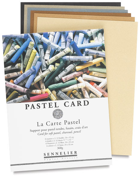 Sennelier La Carte Pastel Card Pads - Front of pad shown with assorted color sheets behind