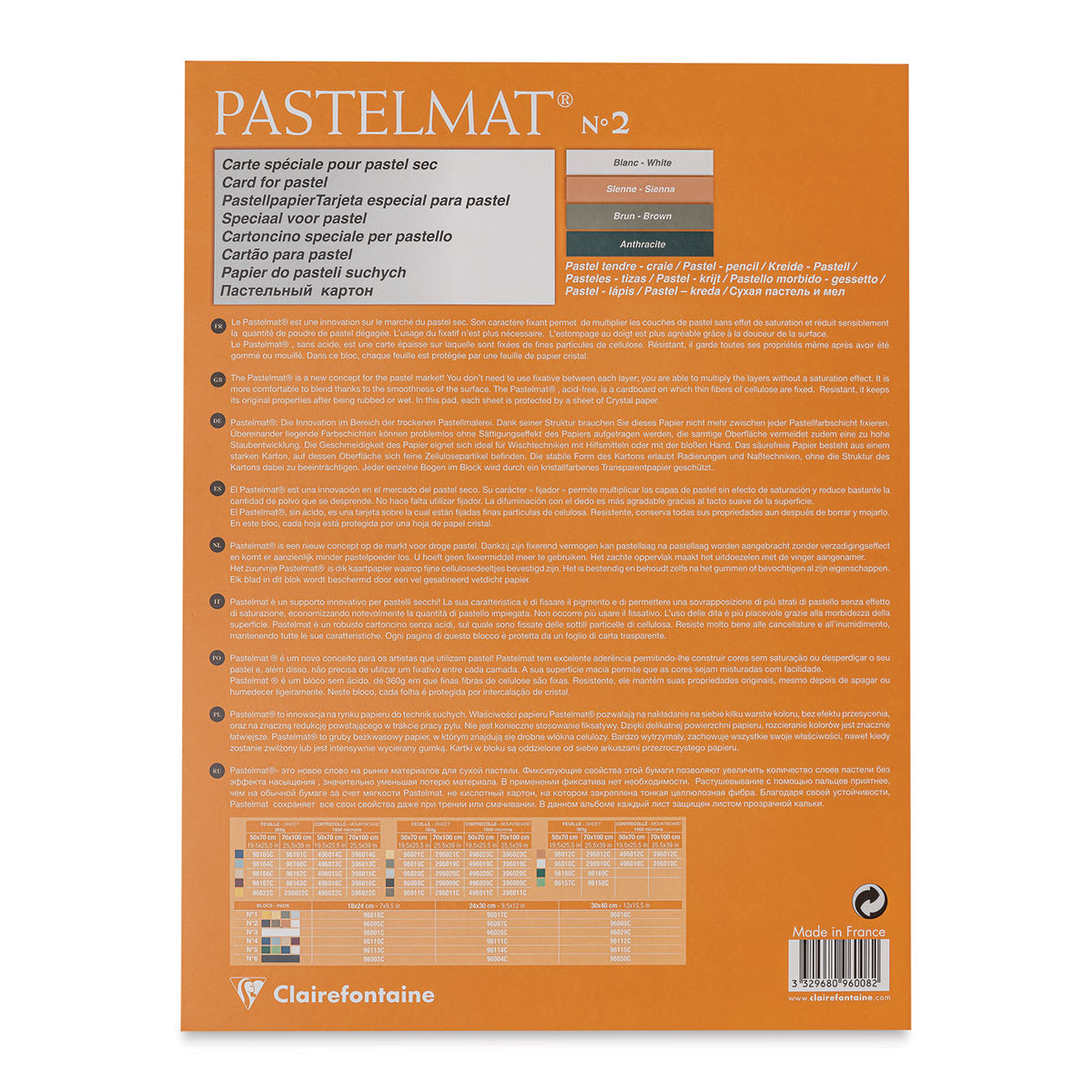 Clairefontaine Pastelmat Pad - 12" x 15-1/2", Assorted, Palette No. 2, 12 Sheets (back cover)
