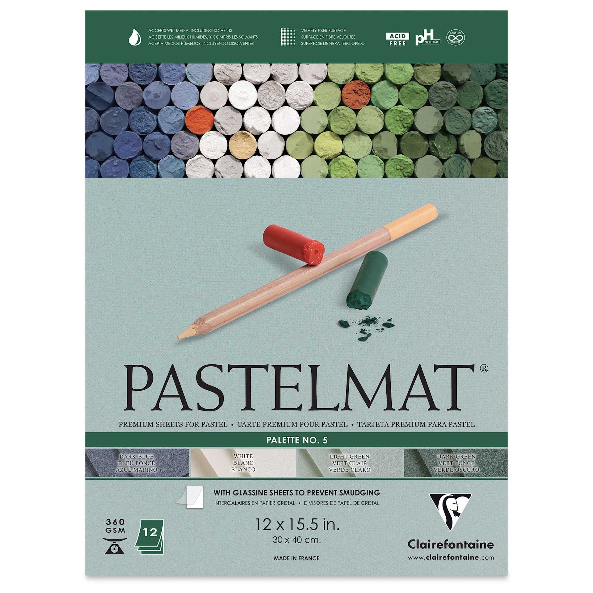 Clairefontaine Pastelmat Pad - 12" x 15-1/2", Palette No. 5, 12 Sheets - front of pad