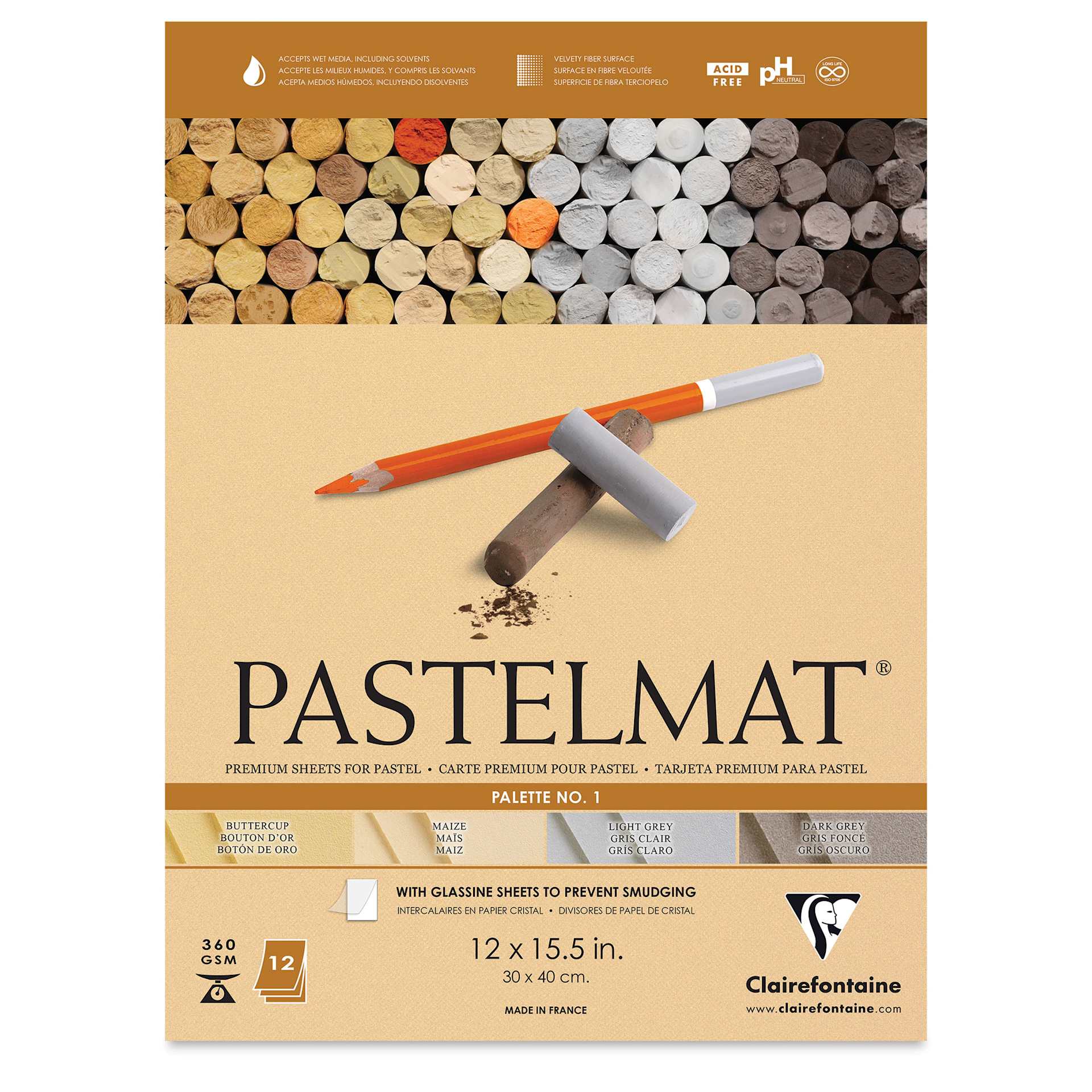 Clairefontaine Pastelmat Pad - 12" x 15-1/2", Assorted, Palette No. 1, 12 Sheets (front cover)