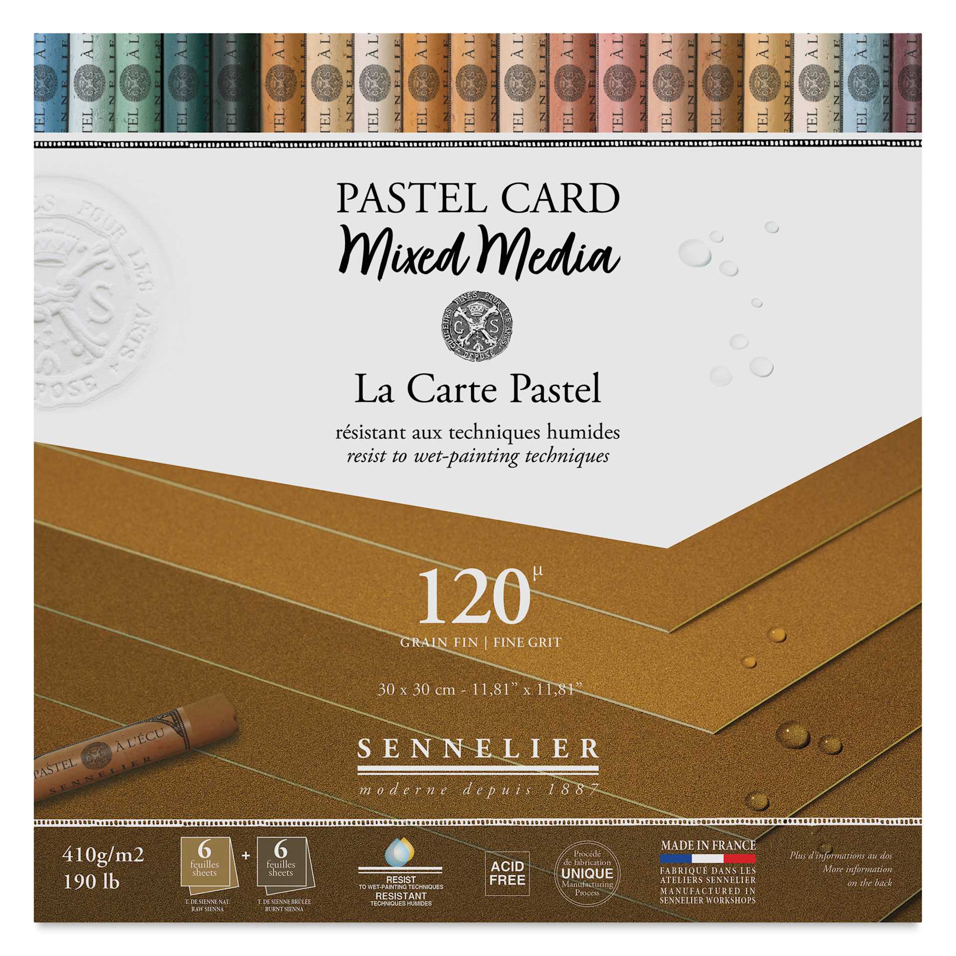 Sennelier La Carte Pastel Card Mixed Media Pad - Earth Tones, 12" x 12", front cover