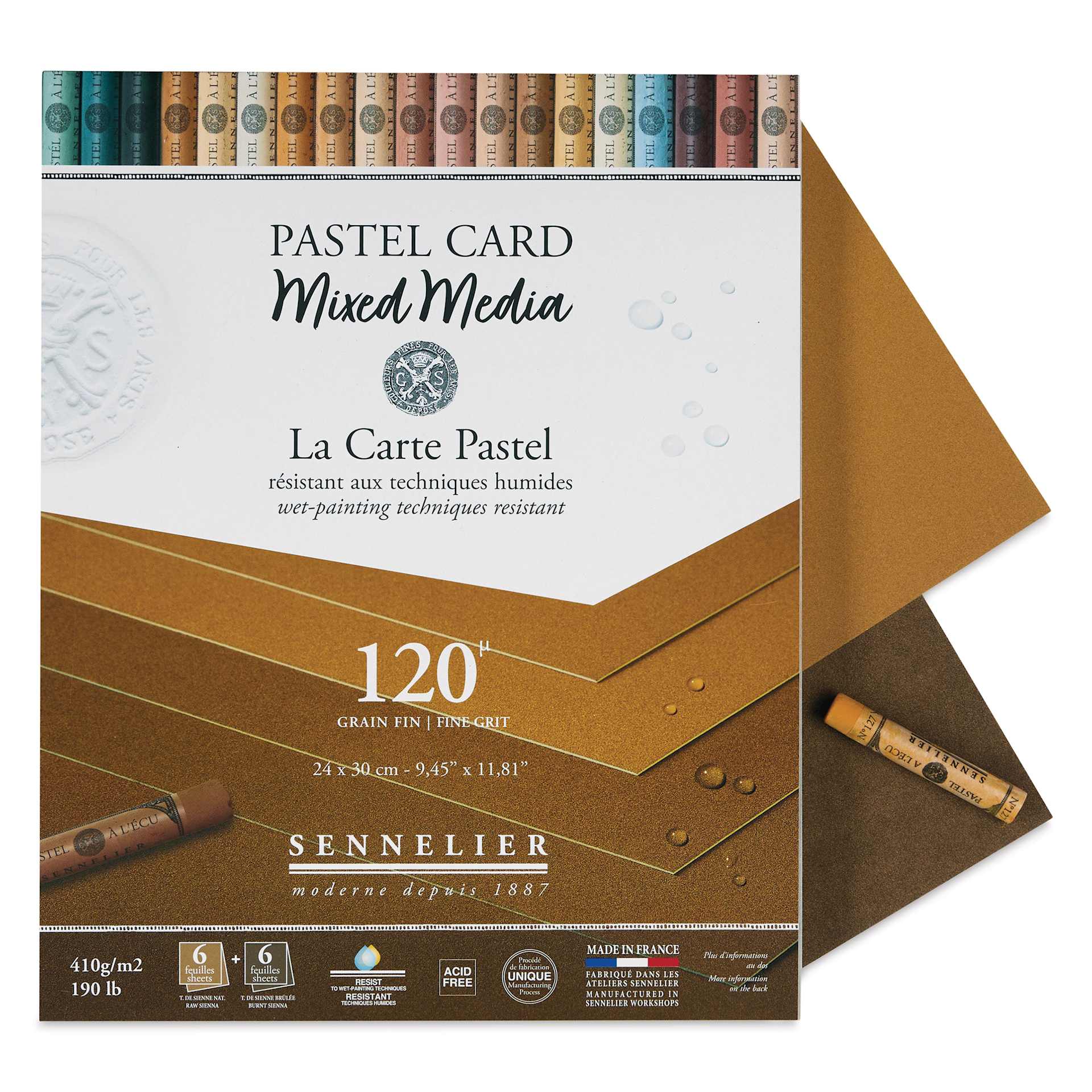 Sennelier La Carte Pastel Card Mixed Media Pad - Earth Tones, 9-1/2" x 12", single sheets shown