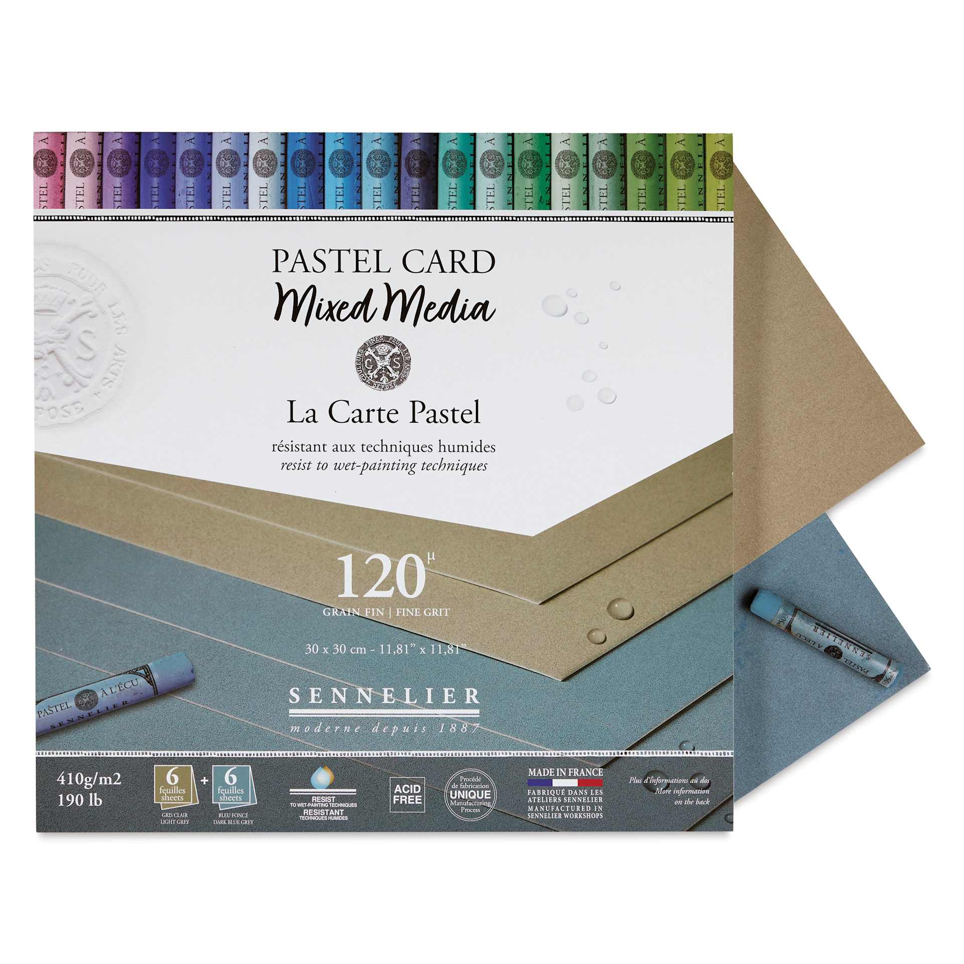 Sennelier La Carte Pastel Card Mixed Media Pad - Shades of Grey, 12" x 12", single sheets shown