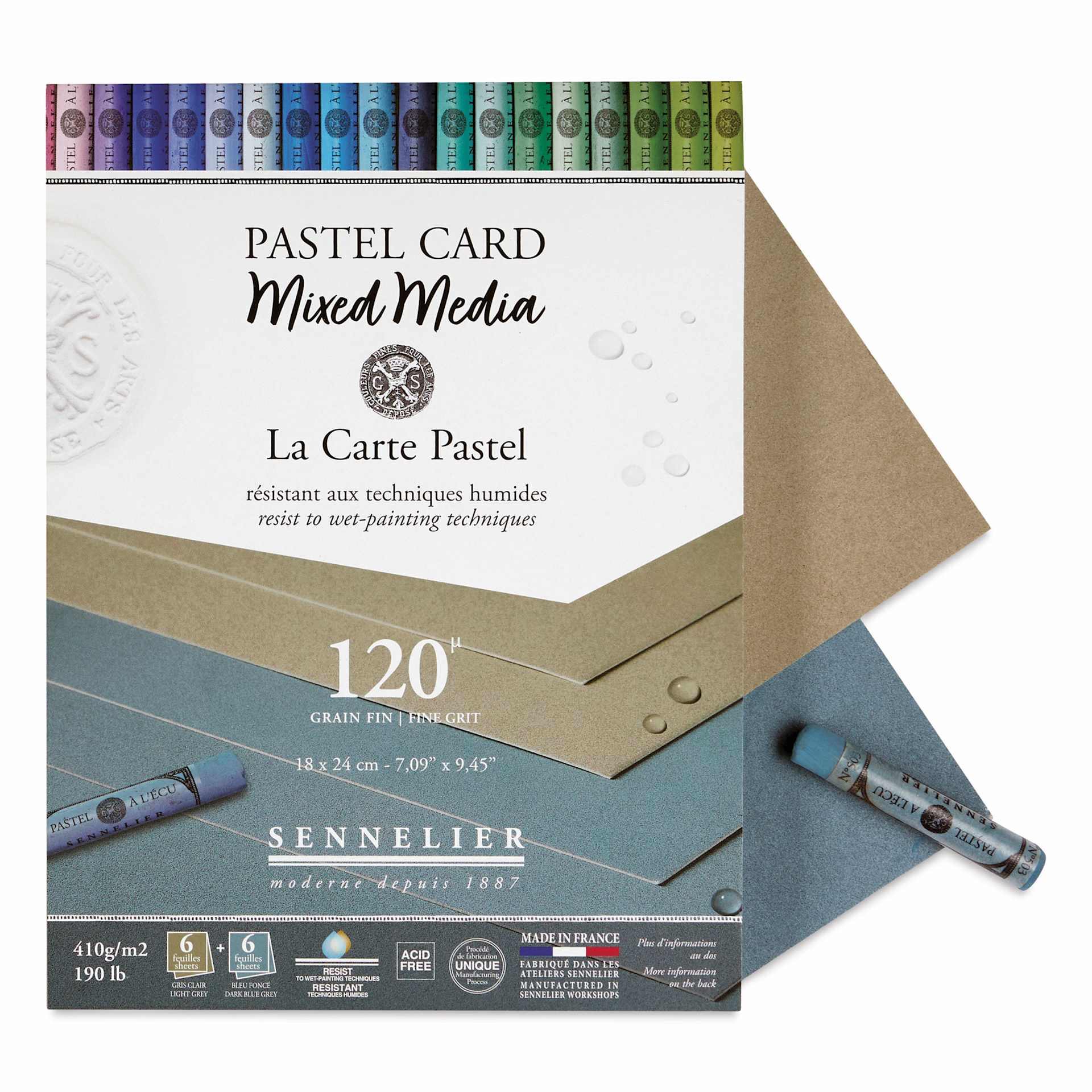 Sennelier La Carte Pastel Card Mixed Media Pad - Shades of Grey, 7" x 9-1/2", single sheets shown