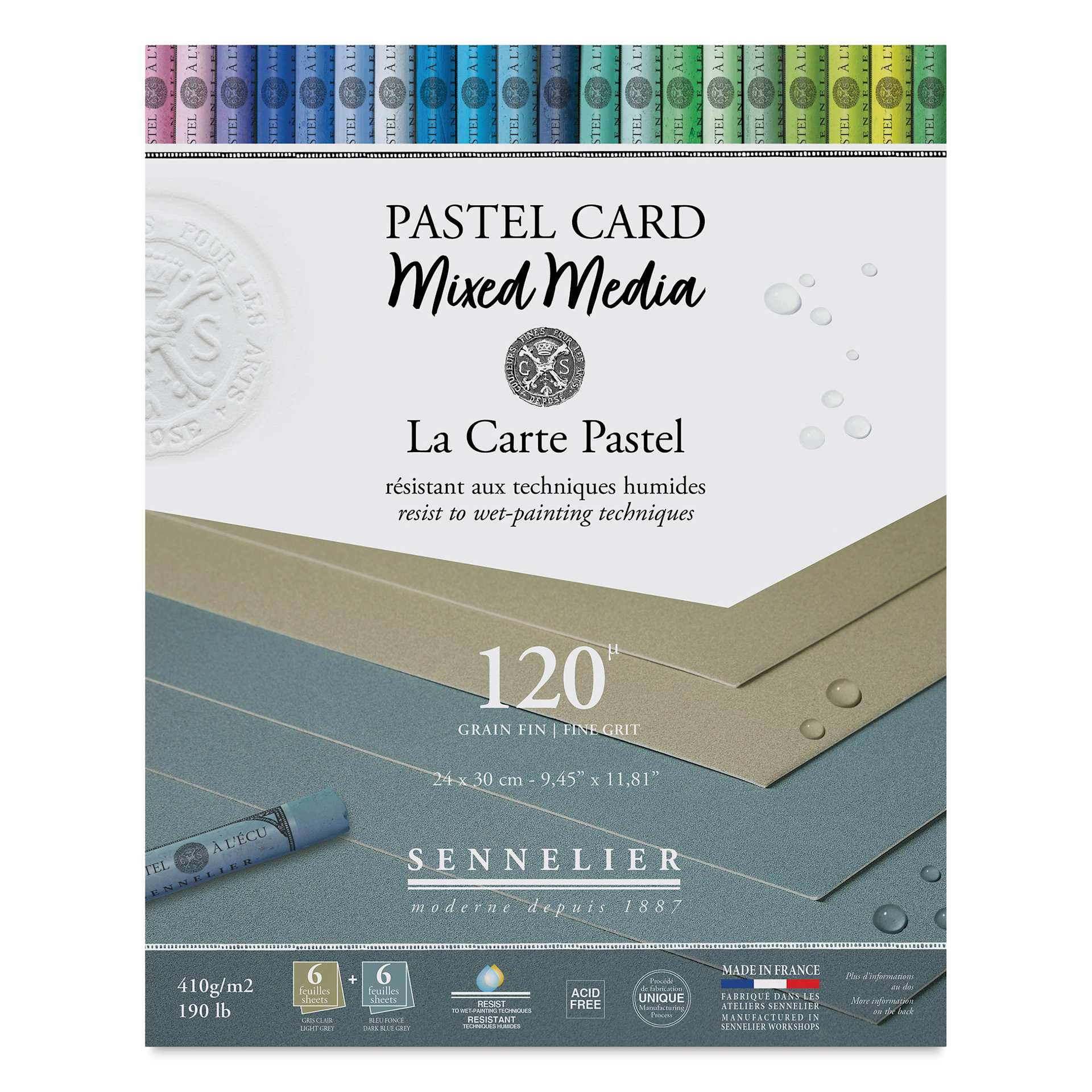 Sennelier La Carte Pastel Card Mixed Media Pad - Shades of Grey, 9-1/2" x 12", front cover