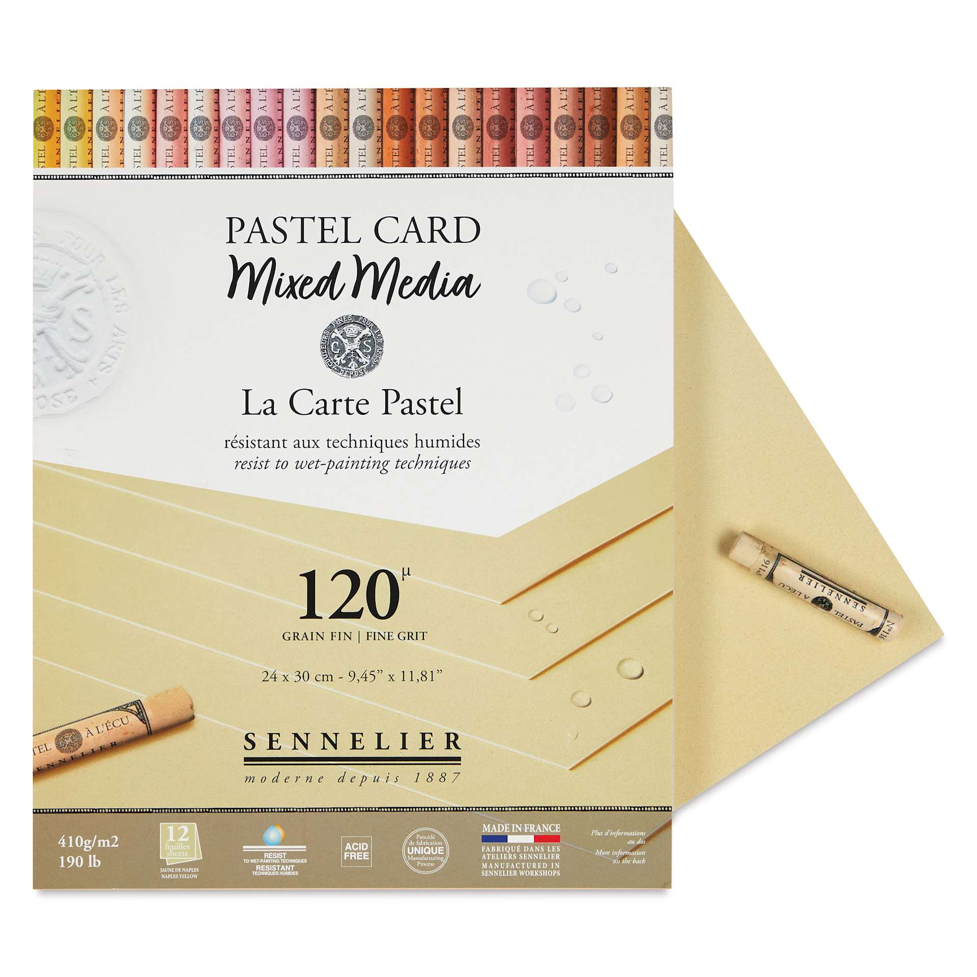 Sennelier La Carte Pastel Card Mixed Media Pad - Naples Yellow, 9-1/2" x 12", single sheet