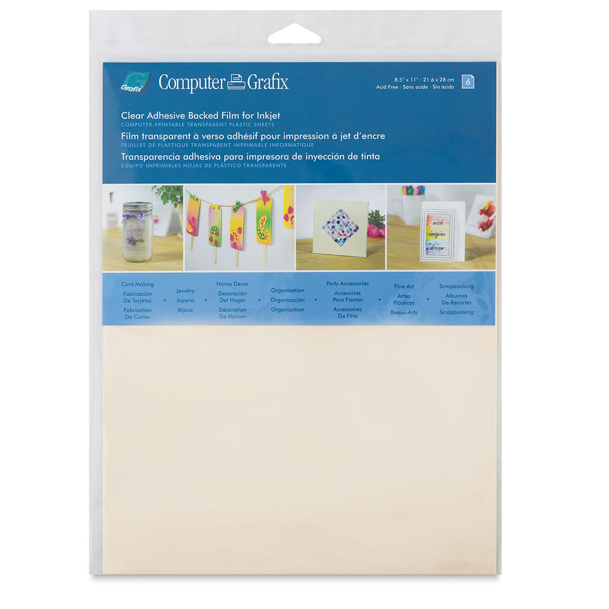 Grafix Clear Adhesive Inkjet Film - Pkg of 6, 8-1/2" x 11"