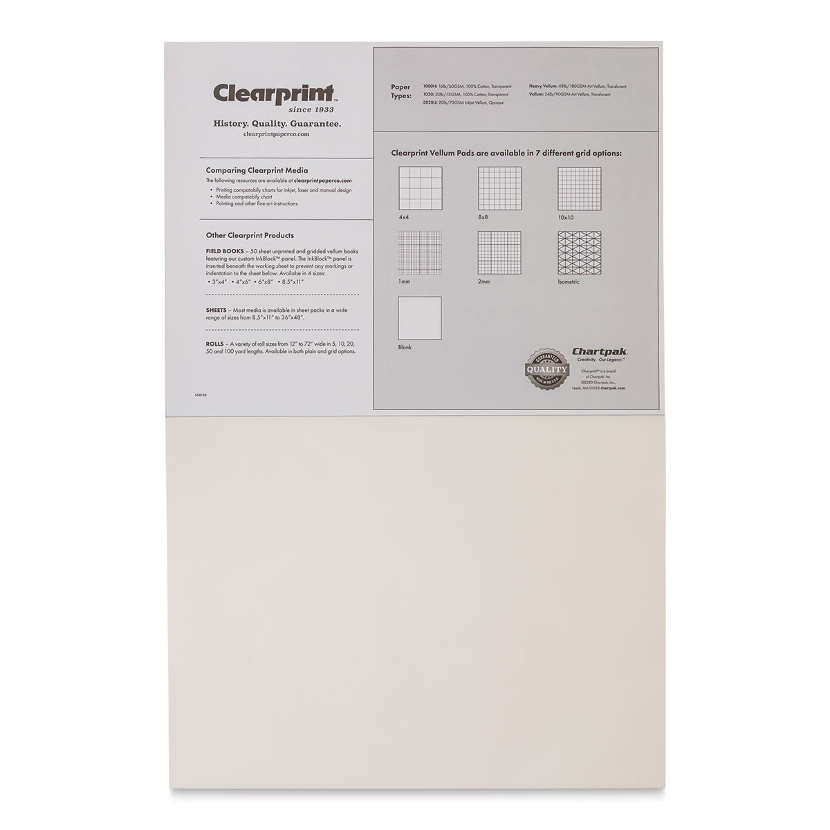Clearprint 1000H Drafting Vellum Pad - 18" x 24", 50 Sheets, back
