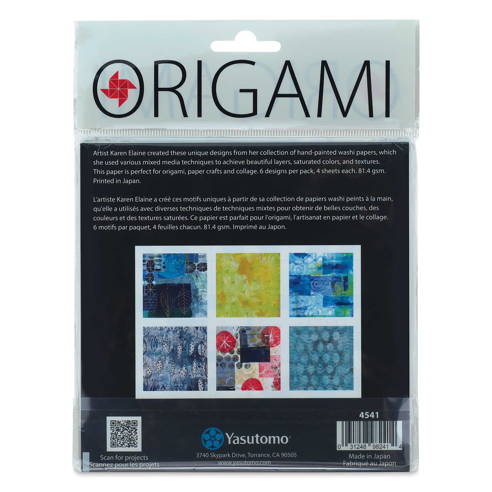 Yasutomo Karen Elaine Origami Paper Pack - Pot Pourri, Pkg of 24, back of packaging