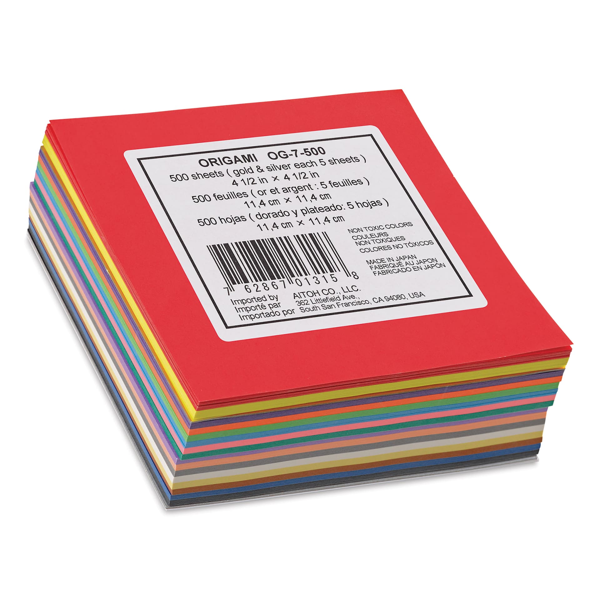 Aitoh Basic Origami Pack - 4-1/2" x 4-1/2", Pkg of 500 Sheets front of packaging, angled view
