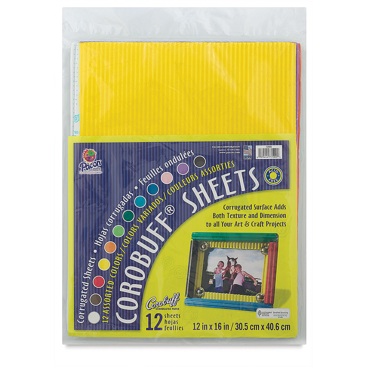 Corrugated Paper - Front of package of assorted colors
