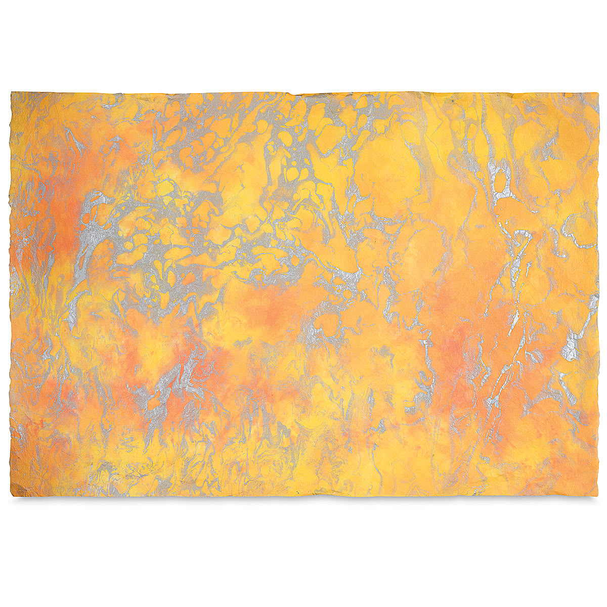 Black Ink Thai Marbled Momi Decorative Paper  - 24" x 36", Peach, Yellow, and Silver