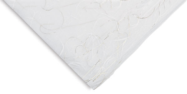 Black Ink Thai Unryu - 25'' x 37'', White with Gold Thread