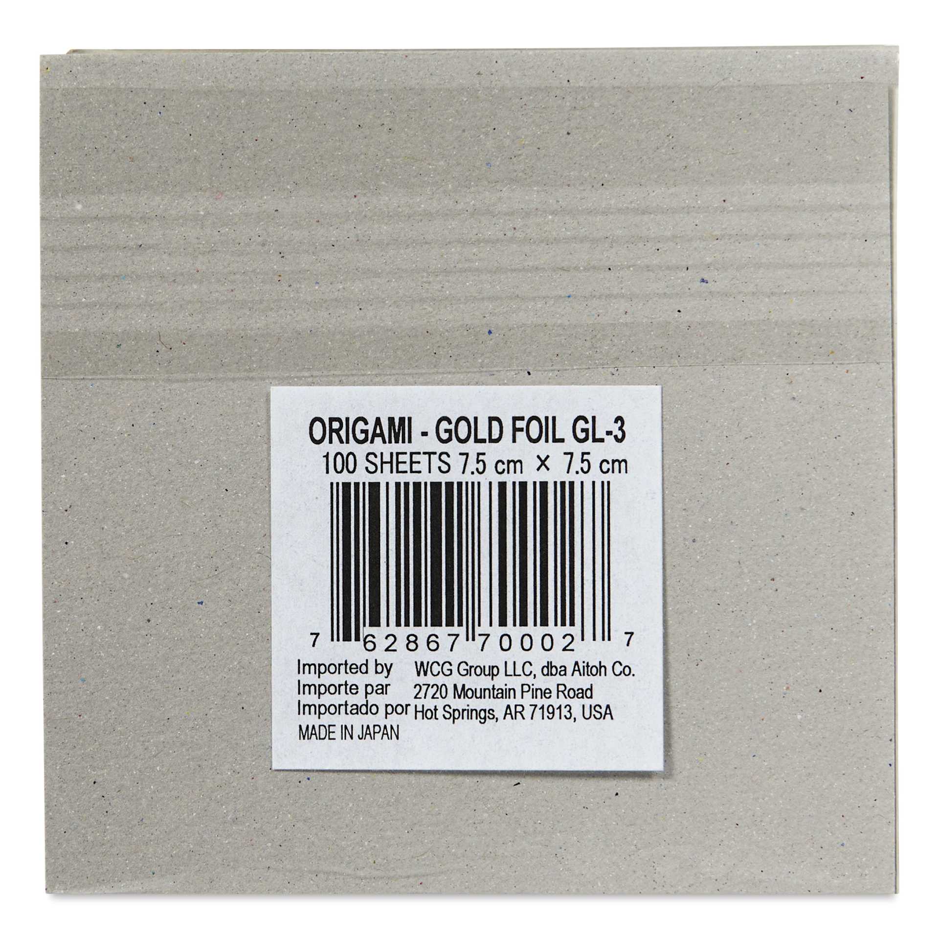 Aitoh Oragami Foil - Gold, 3" x 3", 100 Sheets, back of packaging