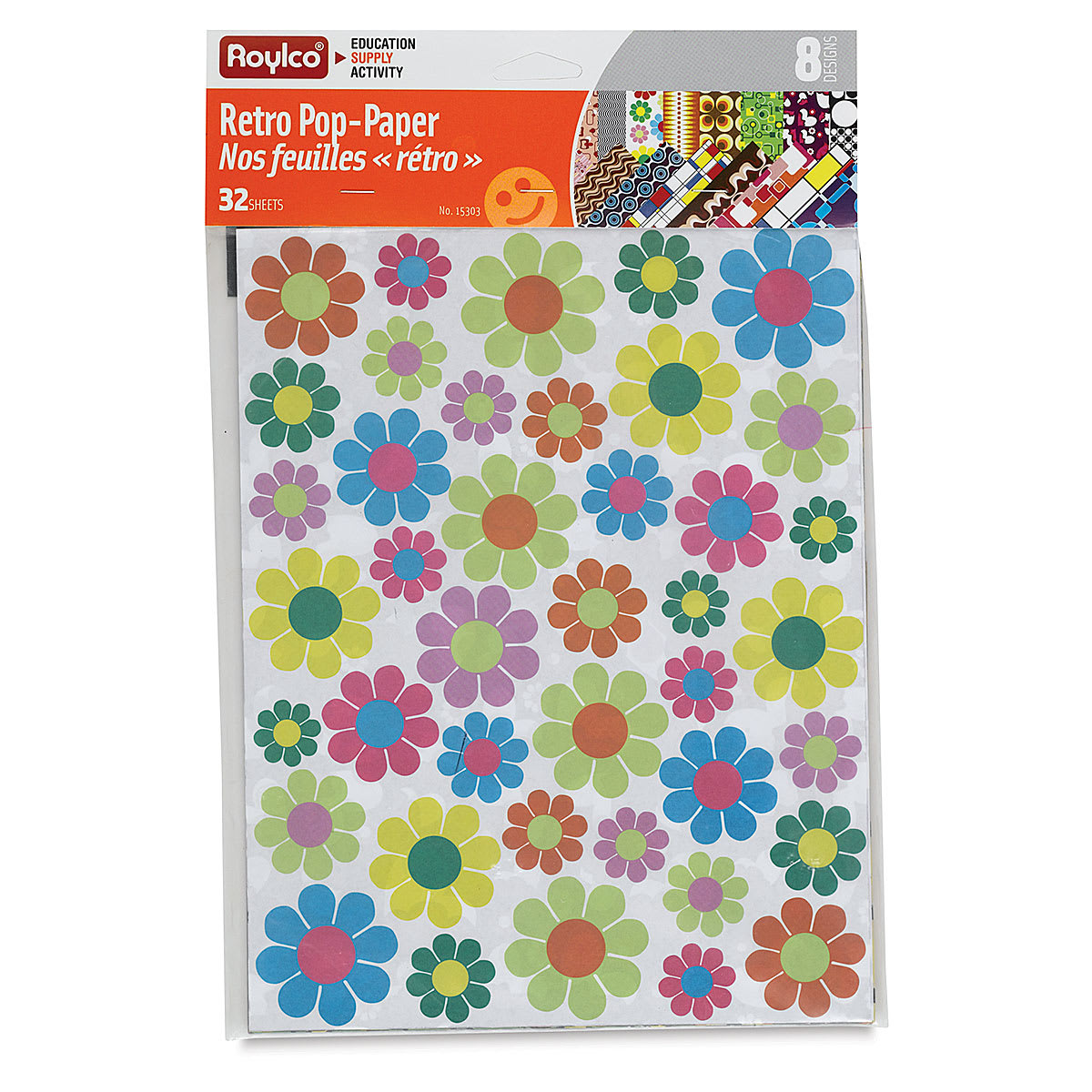Roylco Decorative Papers - 8-1/2" x 11", Retro Pop, 32 Sheets, packaging