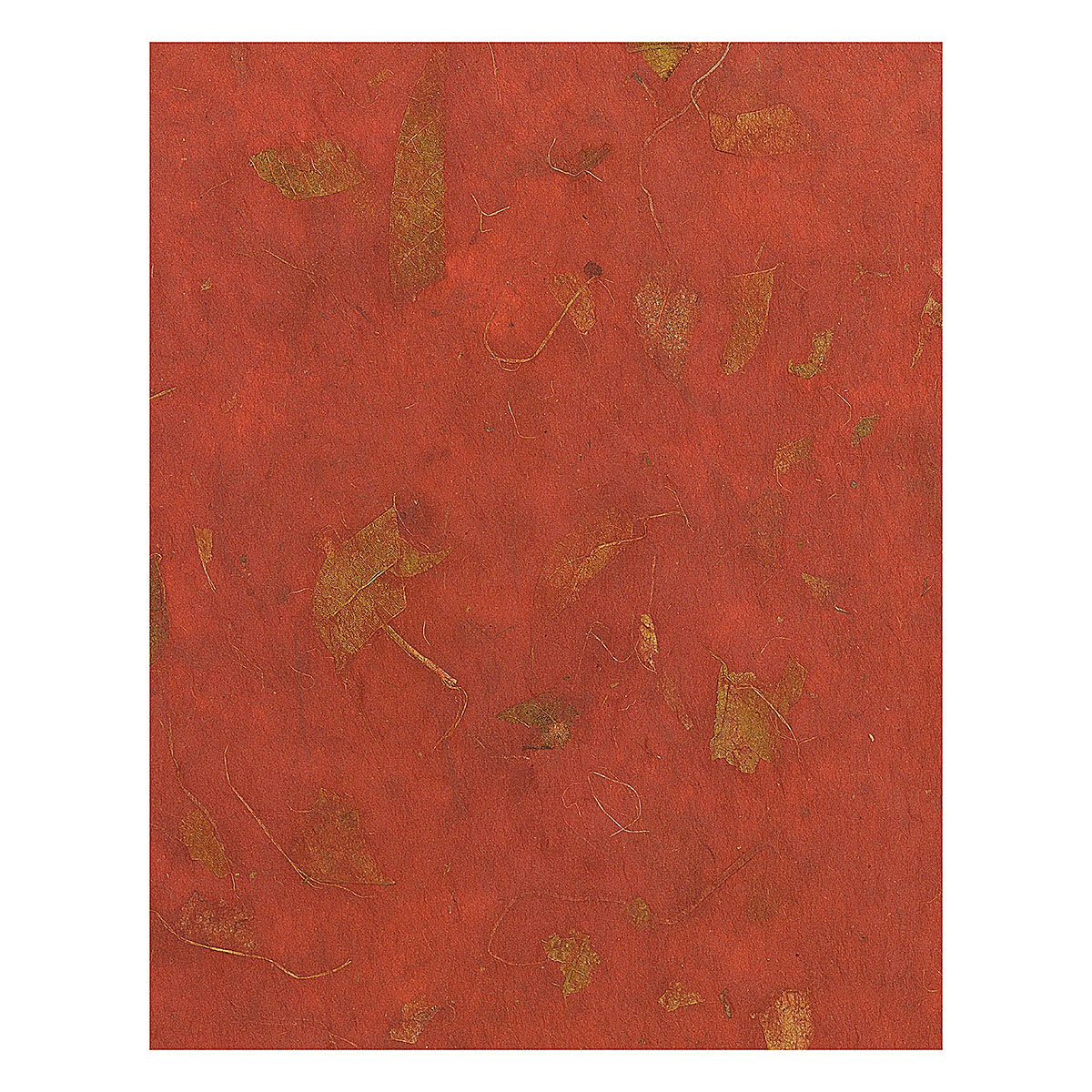 Black Ink Thai Mango Paper - Brick Red Mango paper showing leaf inclusion