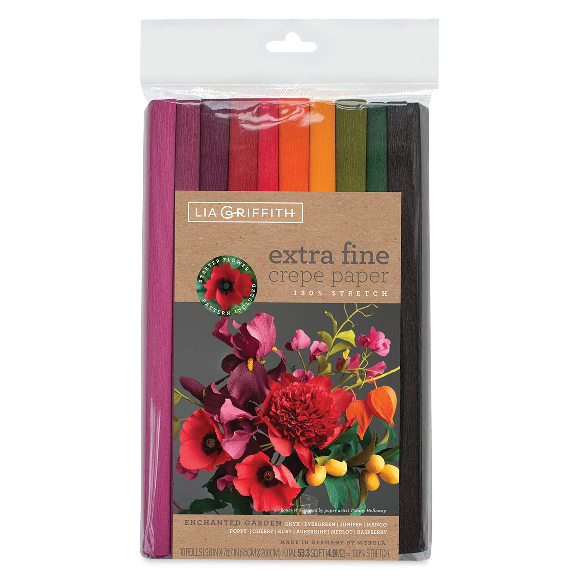 Lia Griffith Crepe Paper - Extra Fine, Enchanted Garden, Set of 10 Rolls front of packaging