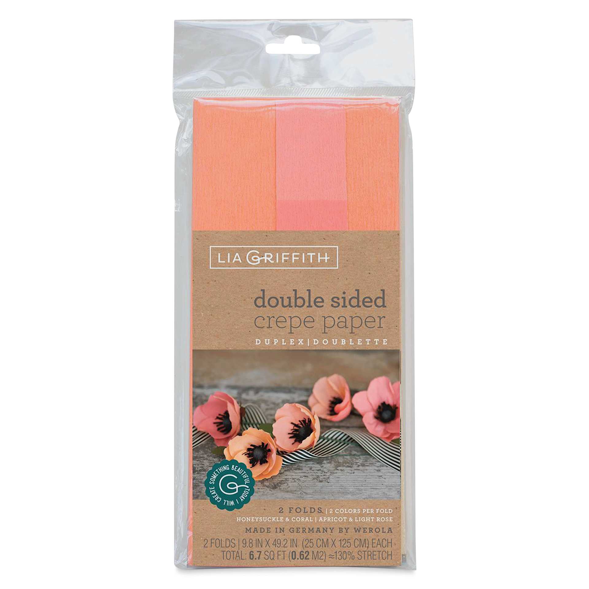 Lia Griffith Crepe Paper - Double-Sided Sheets, Coral, Pkg of 2 front of packaging
