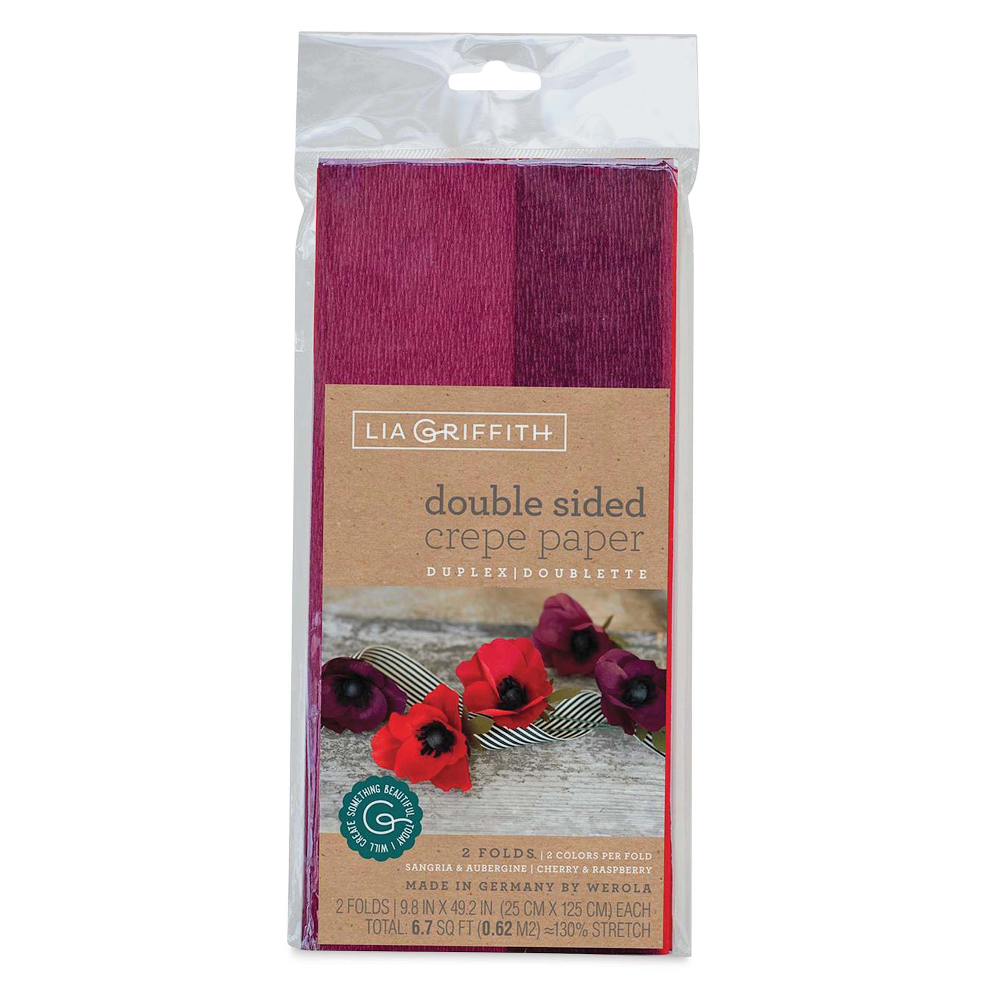 Lia Griffith Crepe Paper - Double-Sided Sheets, Cherry, Pkg of 2 front of packaging