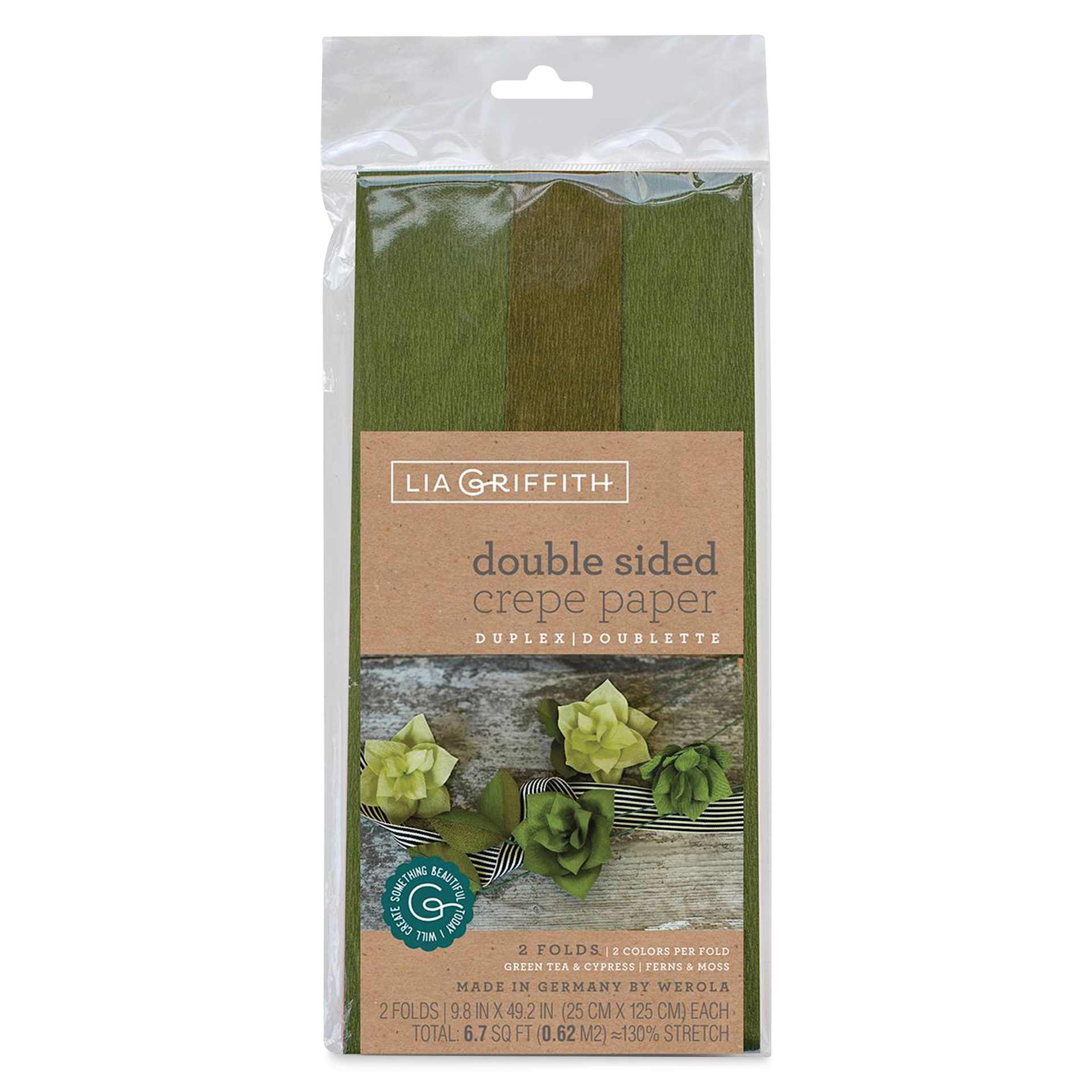 Lia Griffith Crepe Paper - Double-Sided Sheets, Green, Pkg of 2 front of packaging