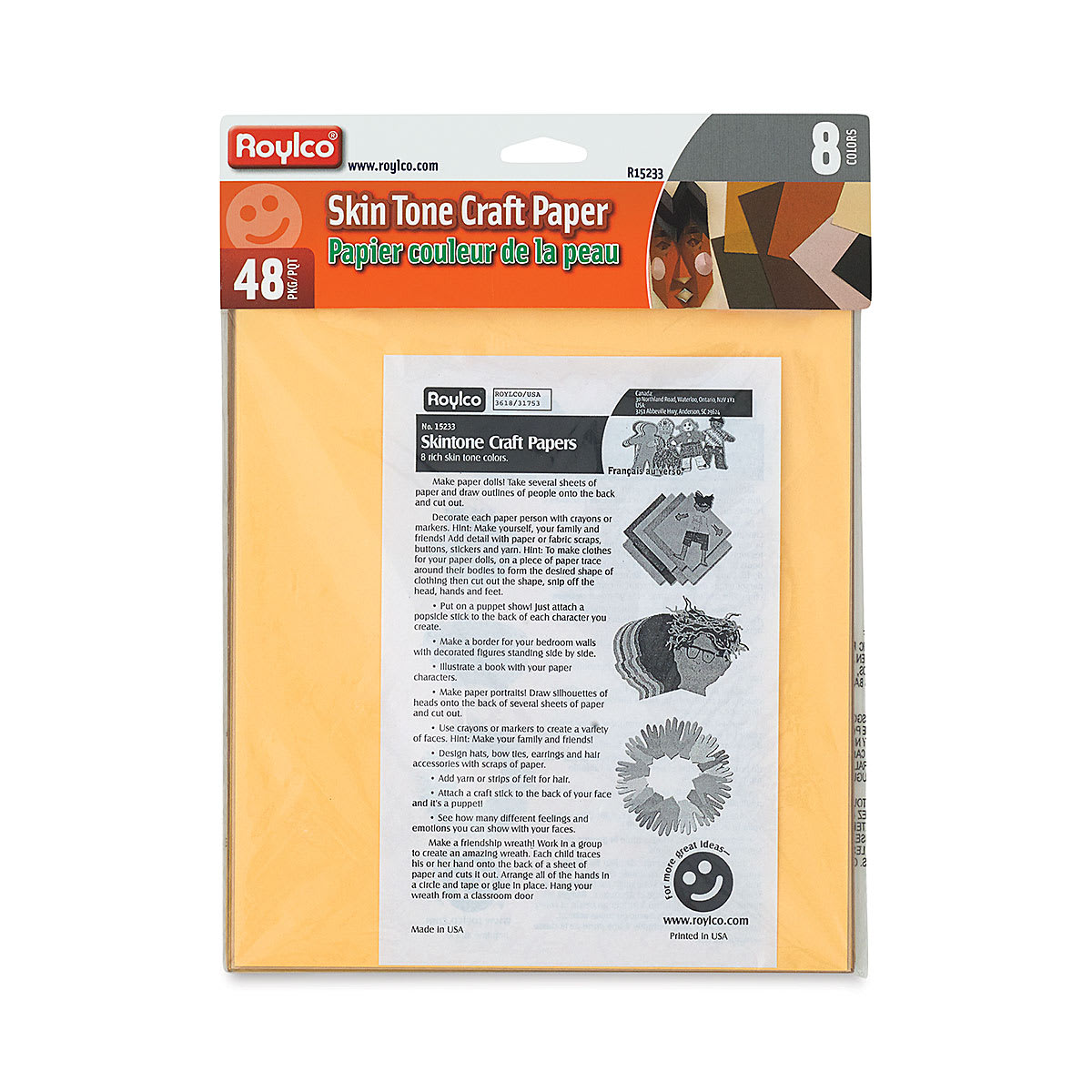 Roylco Skin Tone Craft Paper - 8-1/2" x 11", Pkg of 48 Sheets, packaging