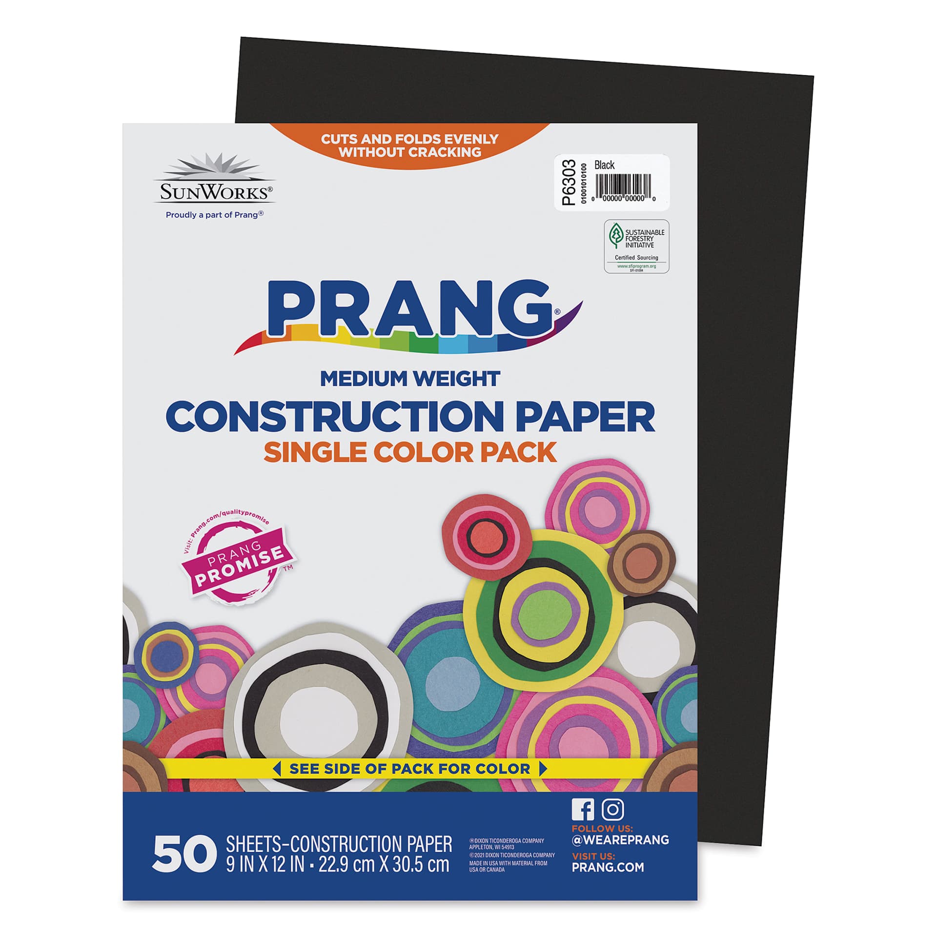 Prang Medium Weight Construction Paper - Black, 9" x 12", Pkg of 50 Sheets