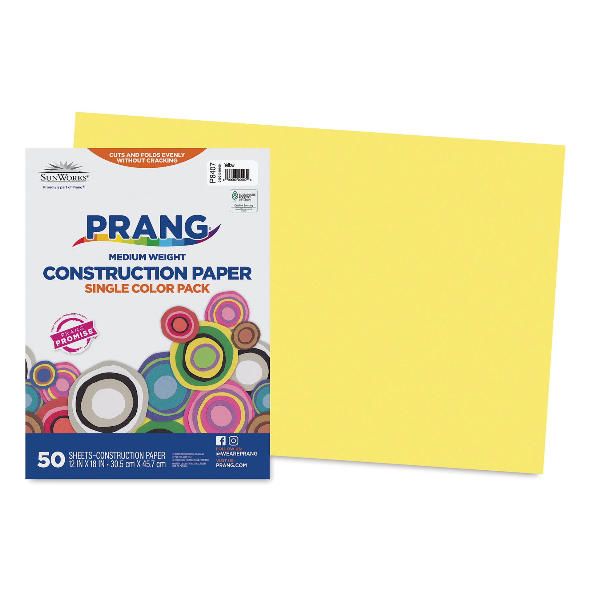 Prang Medium Weight Construction Paper - Yellow, 12" x 18", Pkg of 50 Sheets