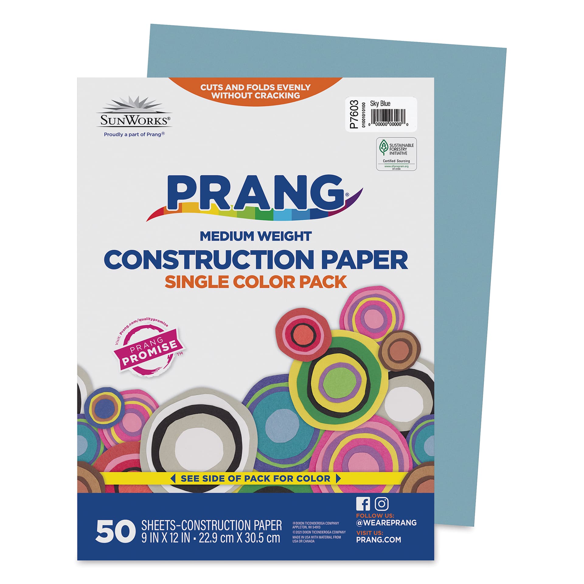 Pacon Sunworks Construction Paper - Sky Blue, 9" x 12", Pkg of 50 Sheets