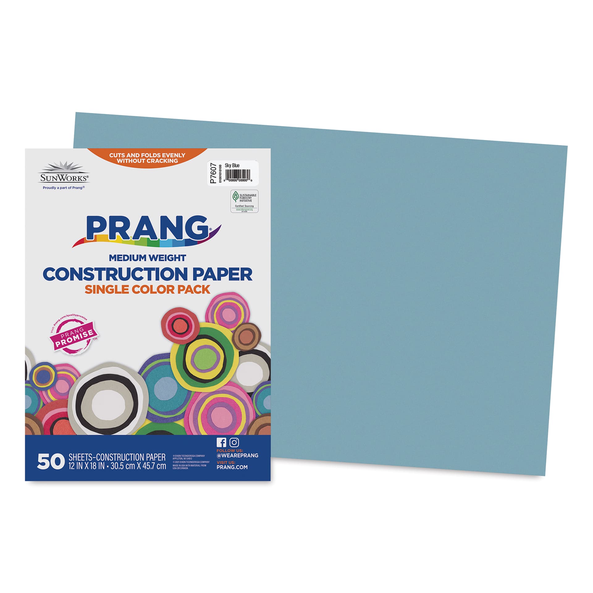 Pacon Sunworks Construction Paper - Sky Blue, 12" x 18", Pkg of 50 Sheets