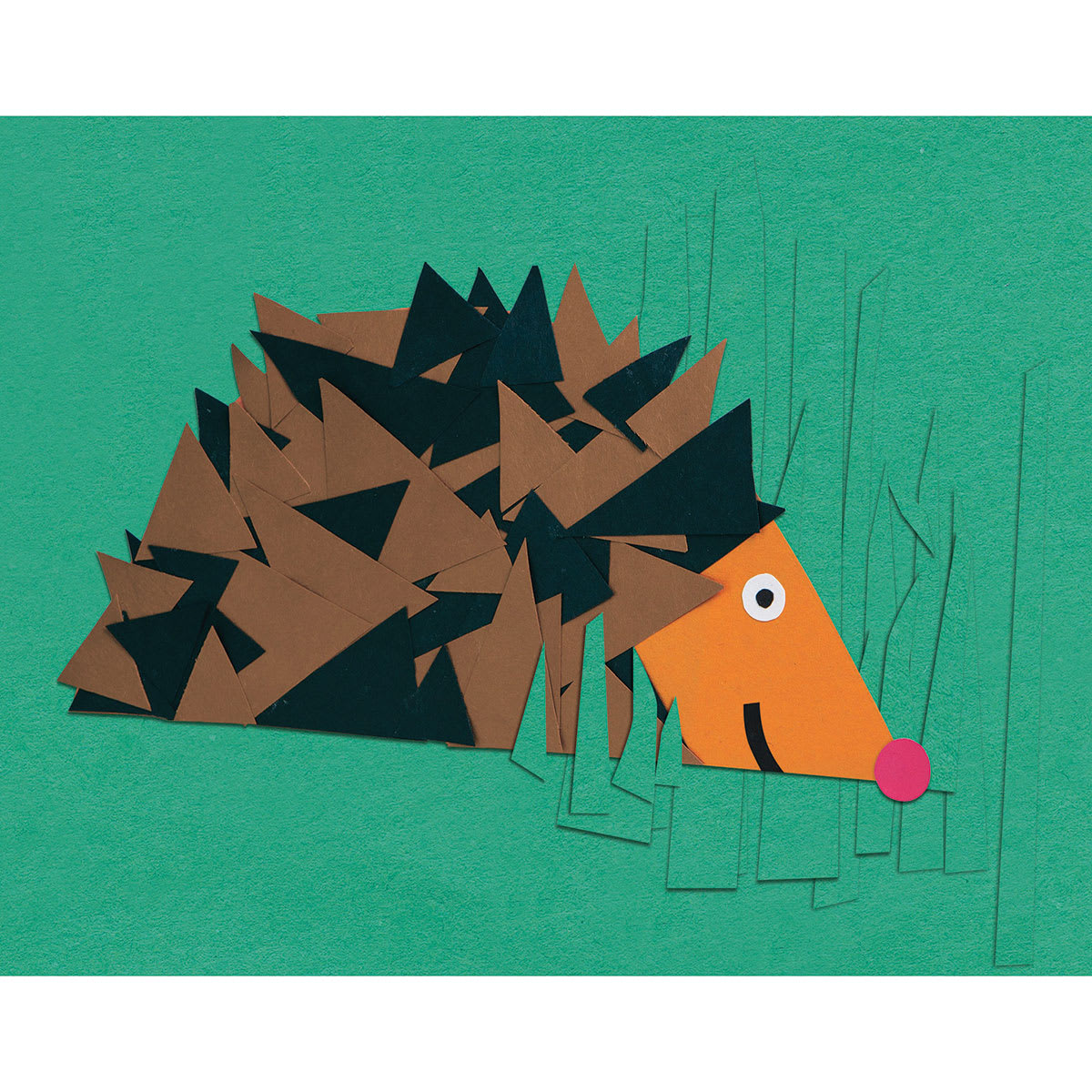 Prang Medium Weight Construction Paper (collage of a hedgehog on green background)