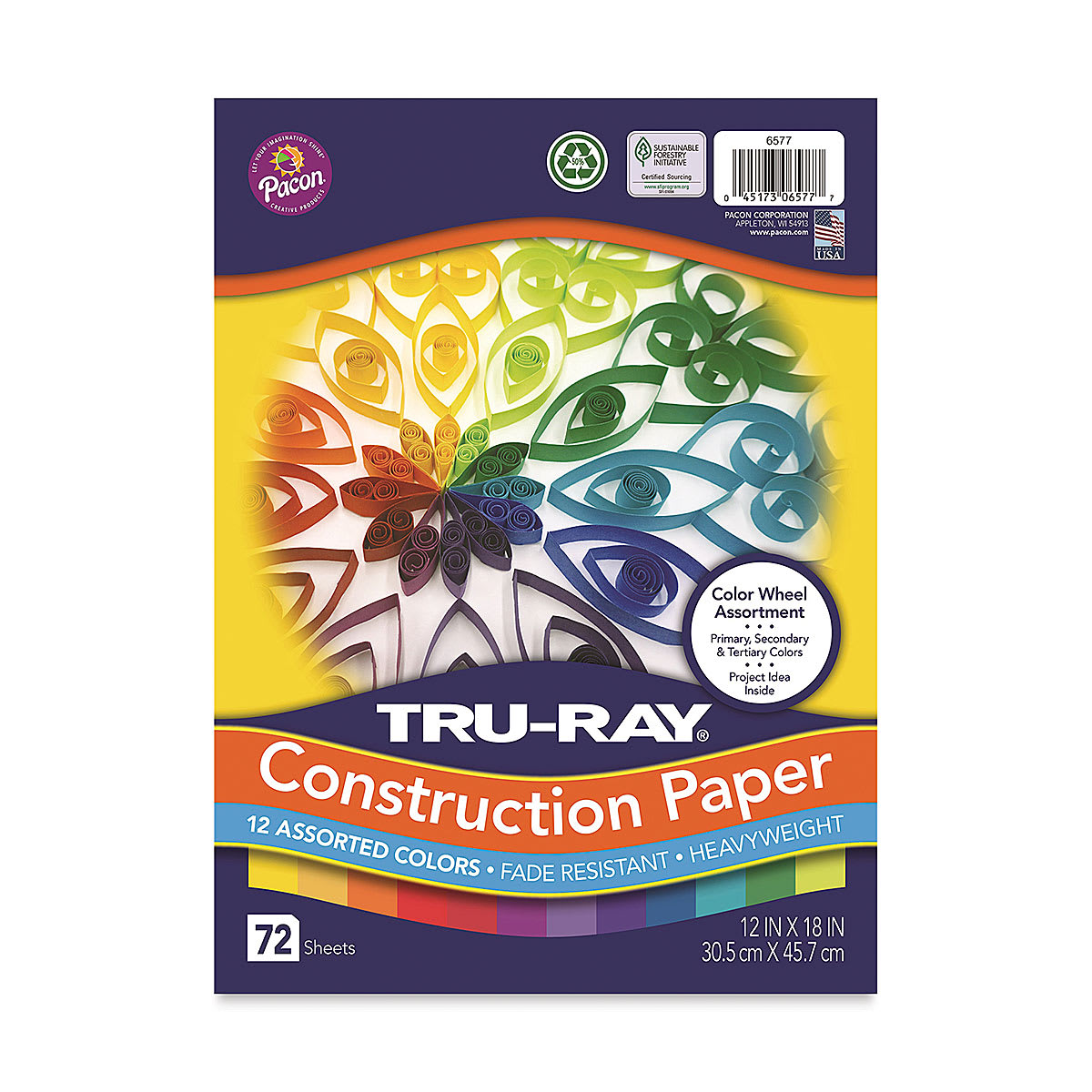 Pacon Tru-Ray Construction Paper - 12" x 18", Color Wheel Assortment, 72 Sheets