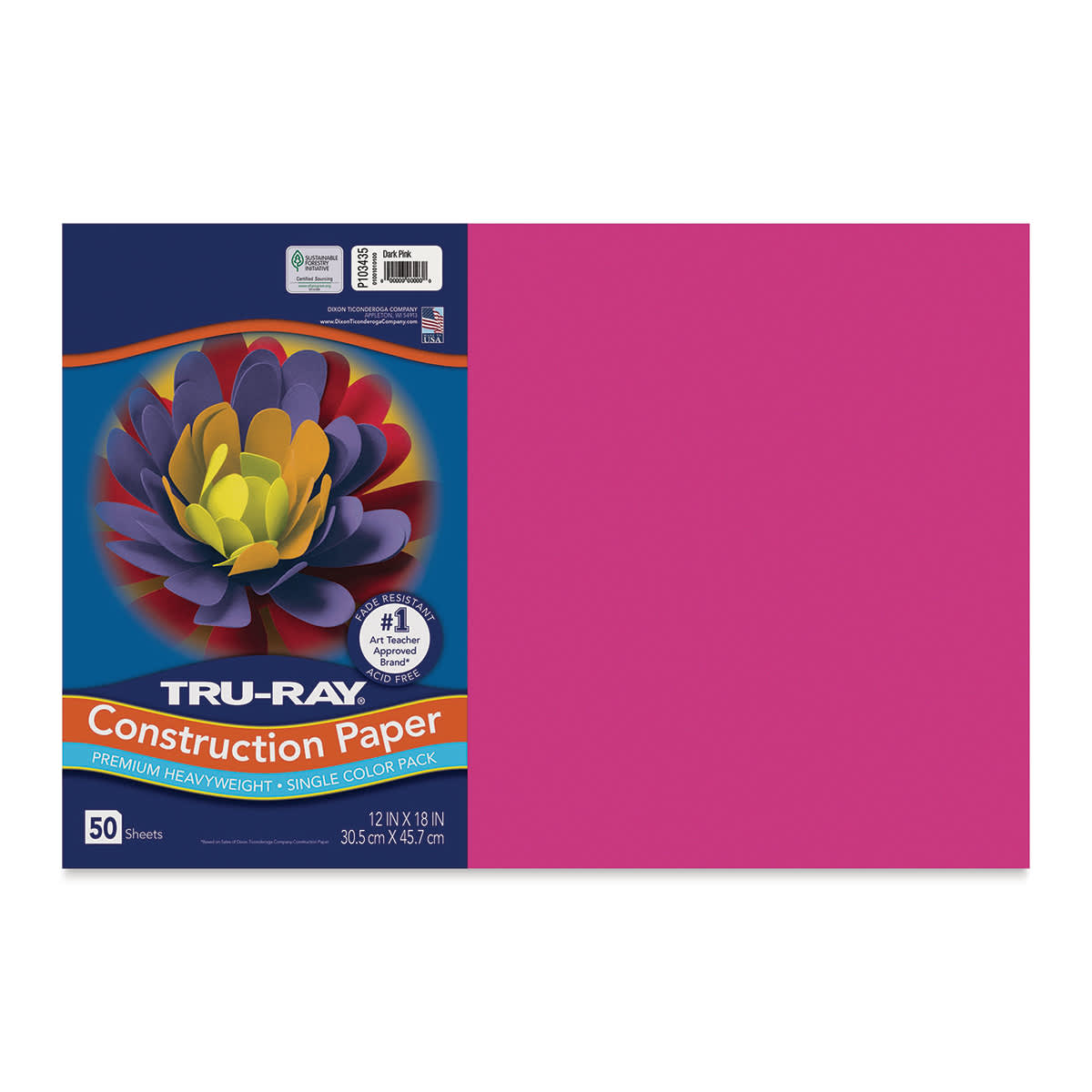 Pacon Tru-Ray Construction Paper - 12" x 18", Dark Pink, 50 Sheets