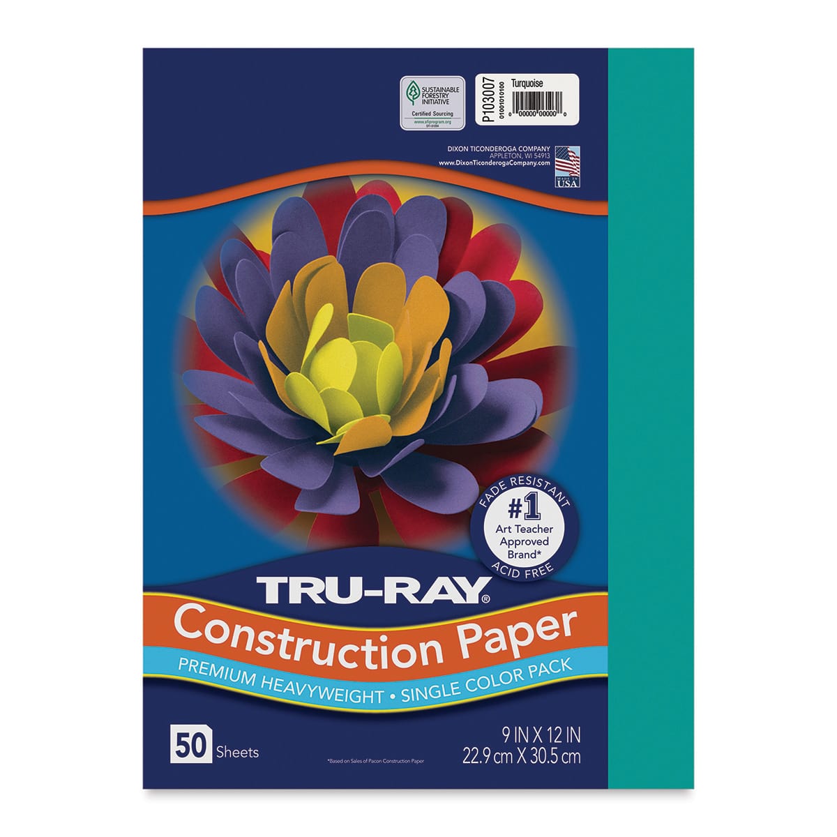 Pacon Tru-Ray Construction Paper - 9" x 12", Turquoise, 50 Sheets