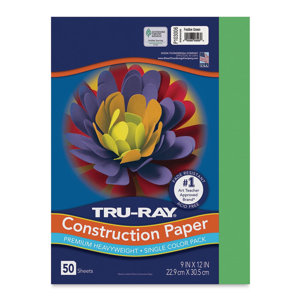 Pacon Tru-Ray Construction Paper - 9" x 12", Festive Green, 50 Sheets