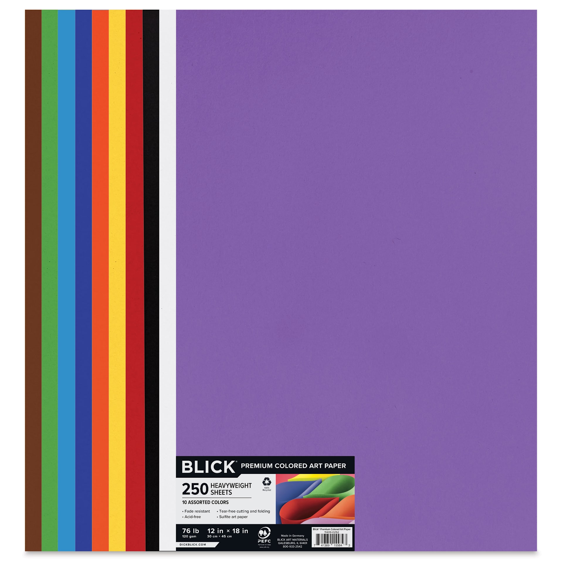 Blick Premium Colored Art Paper - 12" x 18", Assorted, 250 Sheets, front