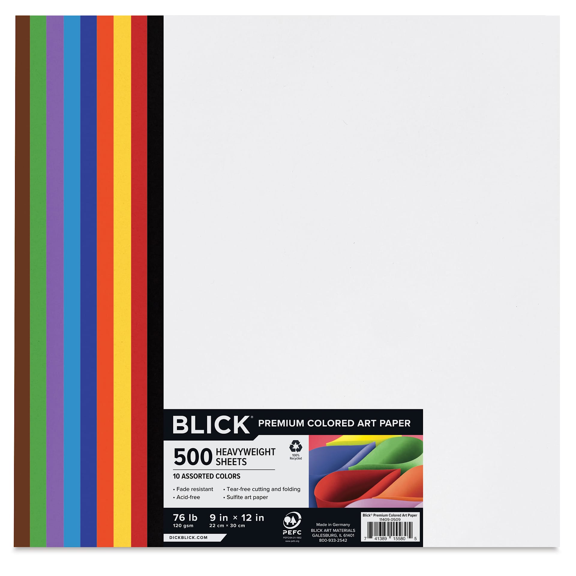 Blick Premium Colored Art Paper - 9" x 12", Assorted, 500 Sheets, front