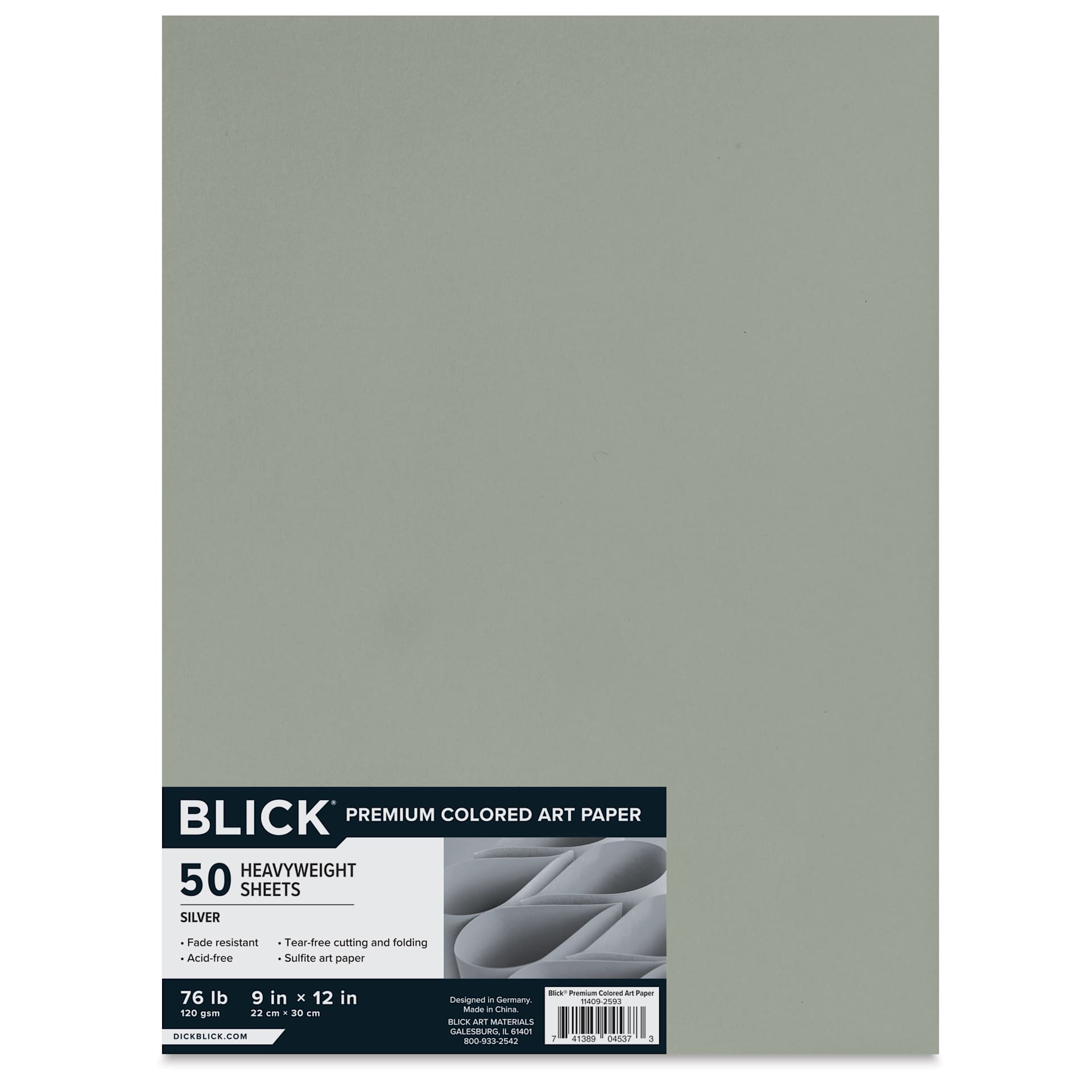 Blick Premium Colored Art Paper - 9" x 12", Silver, 50 Sheets, front of packaging