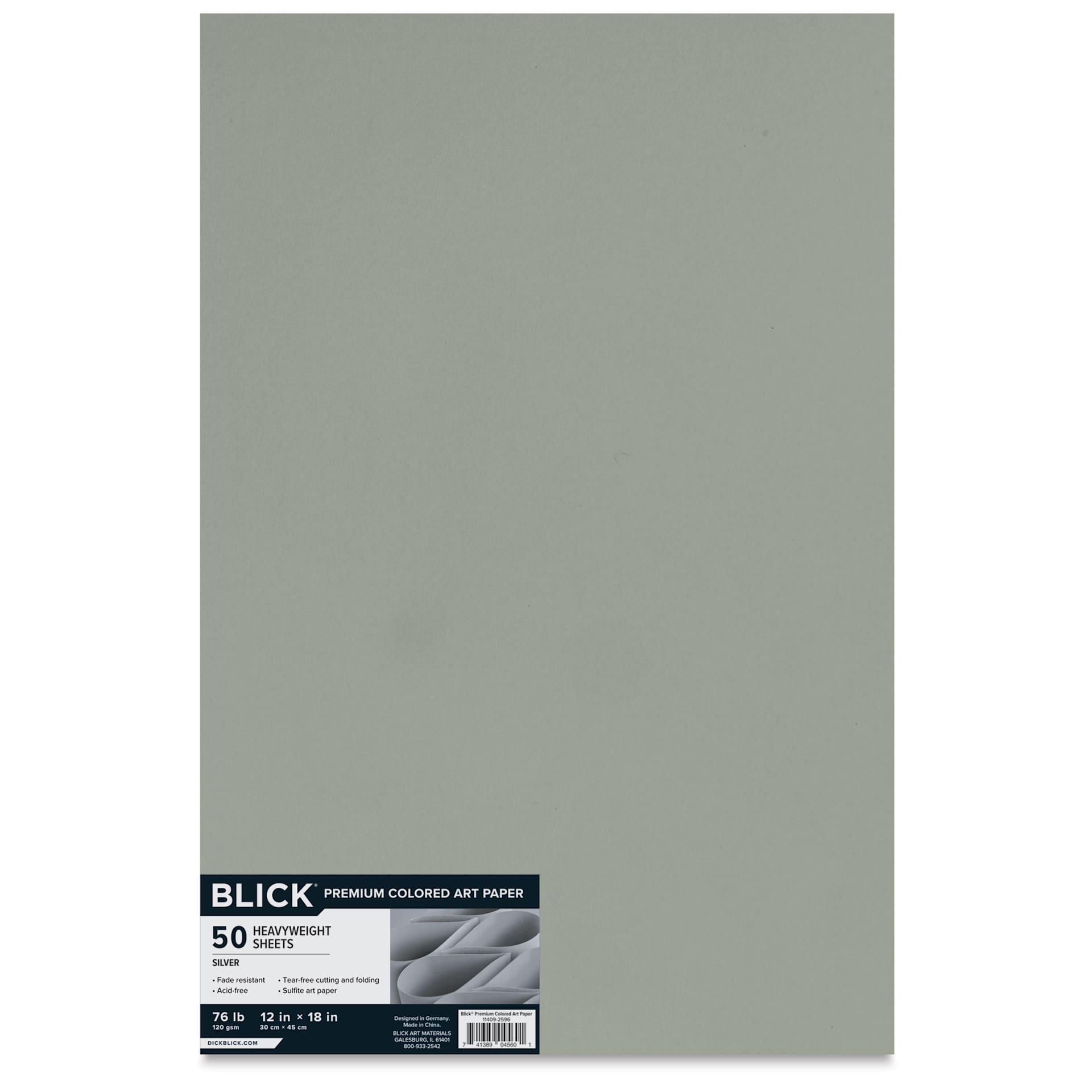 Blick Premium Colored Art Paper - 12" x 18", Silver, 50 Sheets, packaging