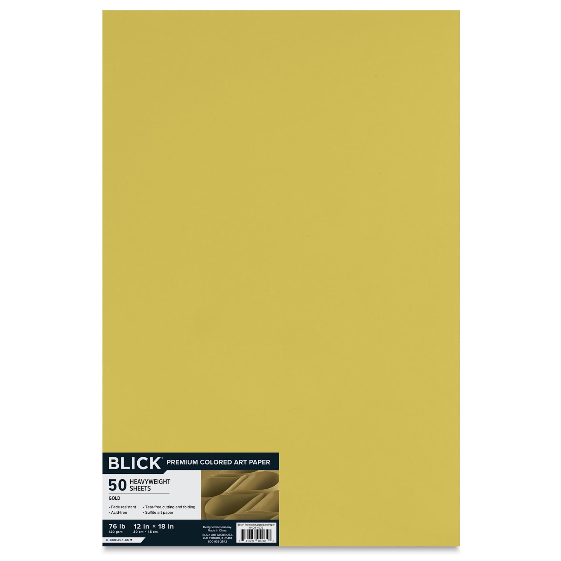 Blick Premium Colored Art Paper - 12" x 18", Gold, 50 Sheets, front of packaging