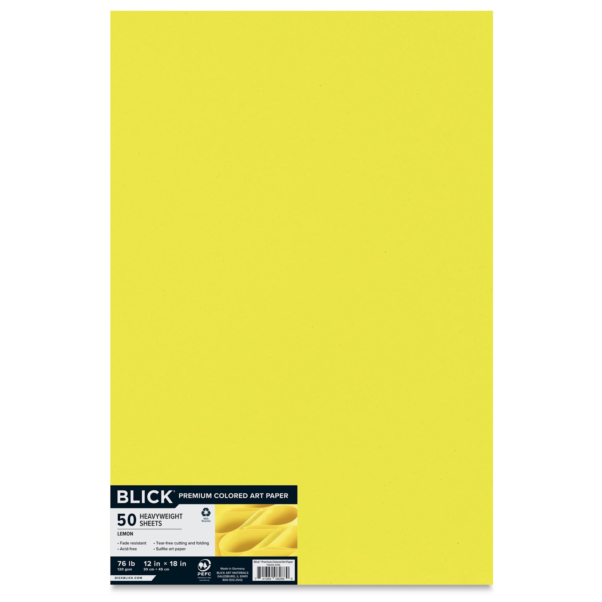 Blick Premium Colored Art Paper - 12" x 18", Lemon Yellow, 50 Sheets