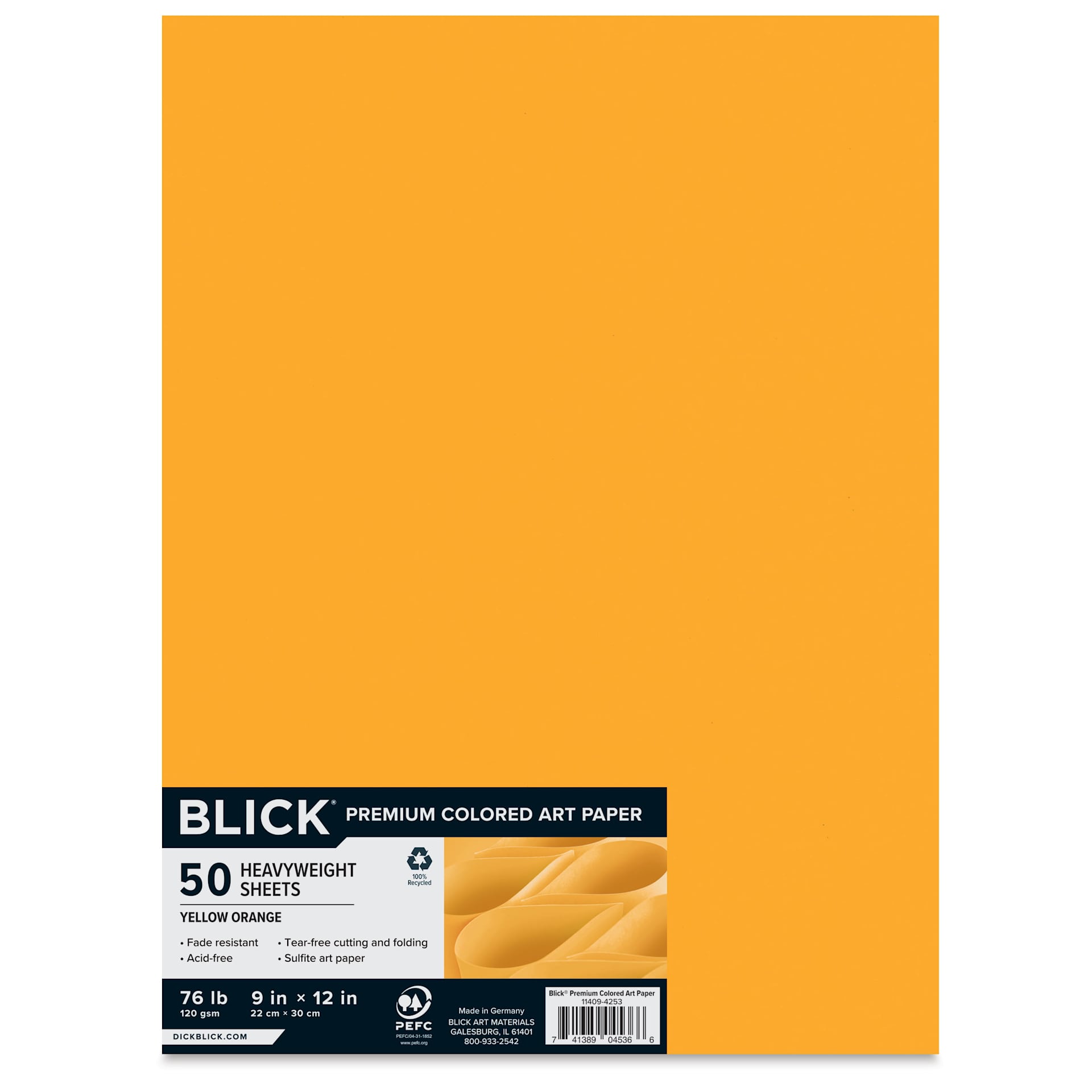 Blick Premium Colored Art Paper - 9" x 12", Yellow Orange, 50 Sheets