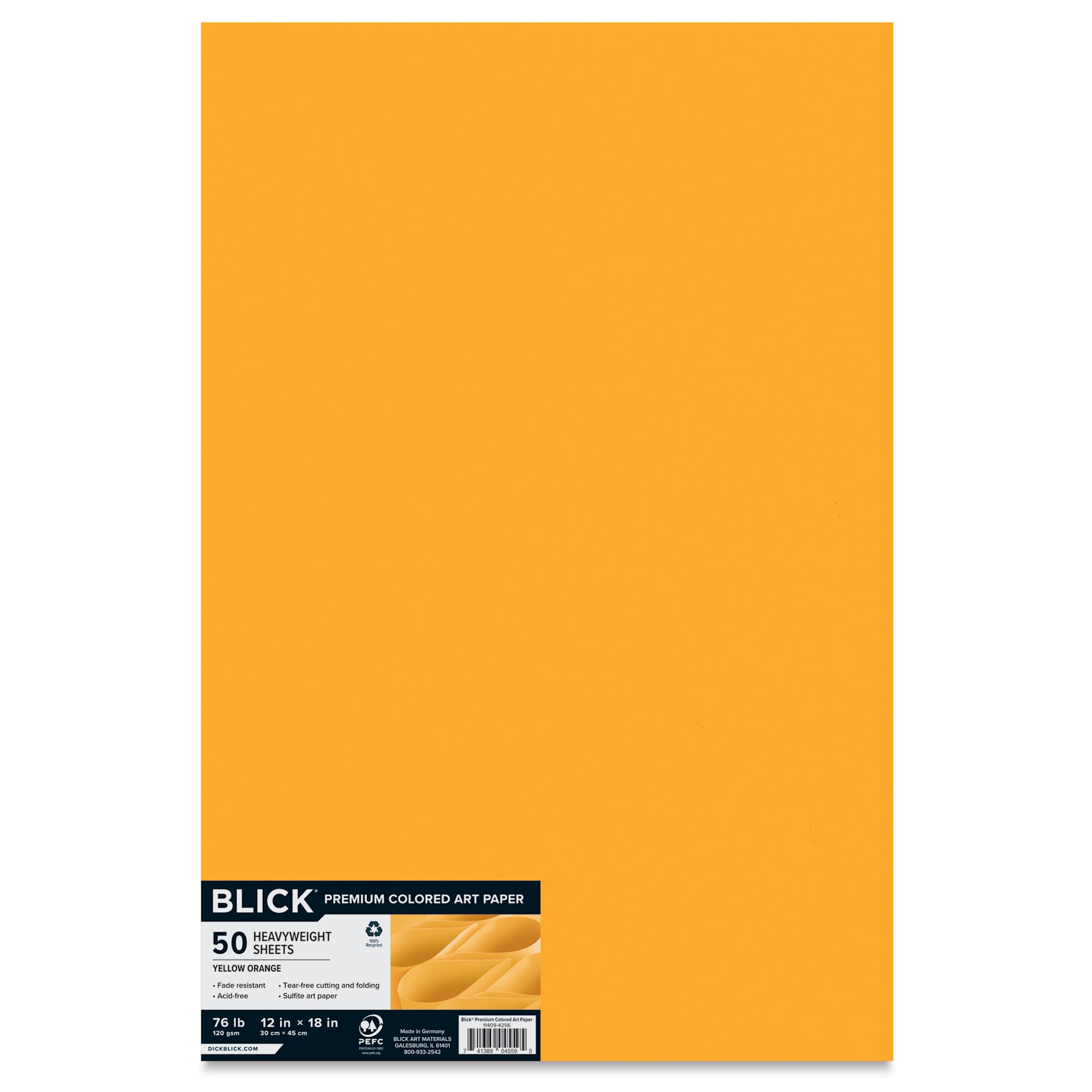 Blick Premium Colored Art Paper - 12" x 18", Yellow Orange, 50 Sheets