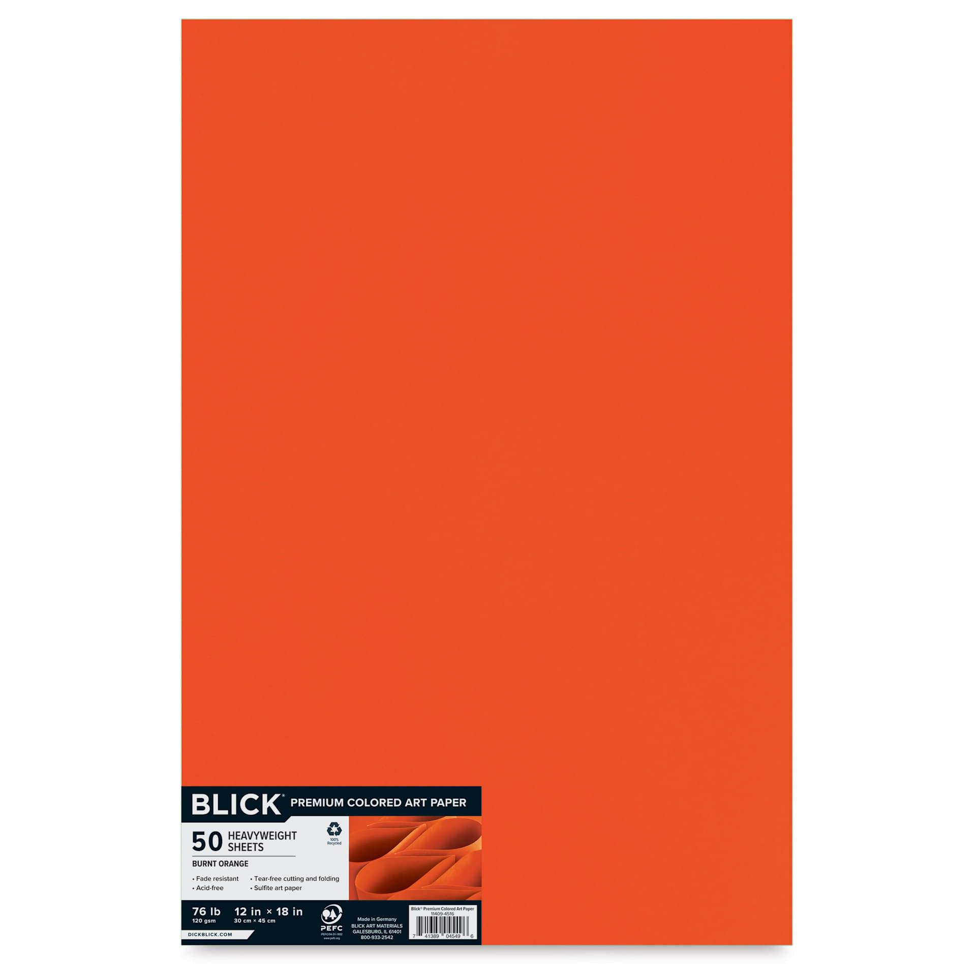 Blick Premium Colored Art Paper - 12" x 18", Burnt Orange, 50 Sheets, front of packaging