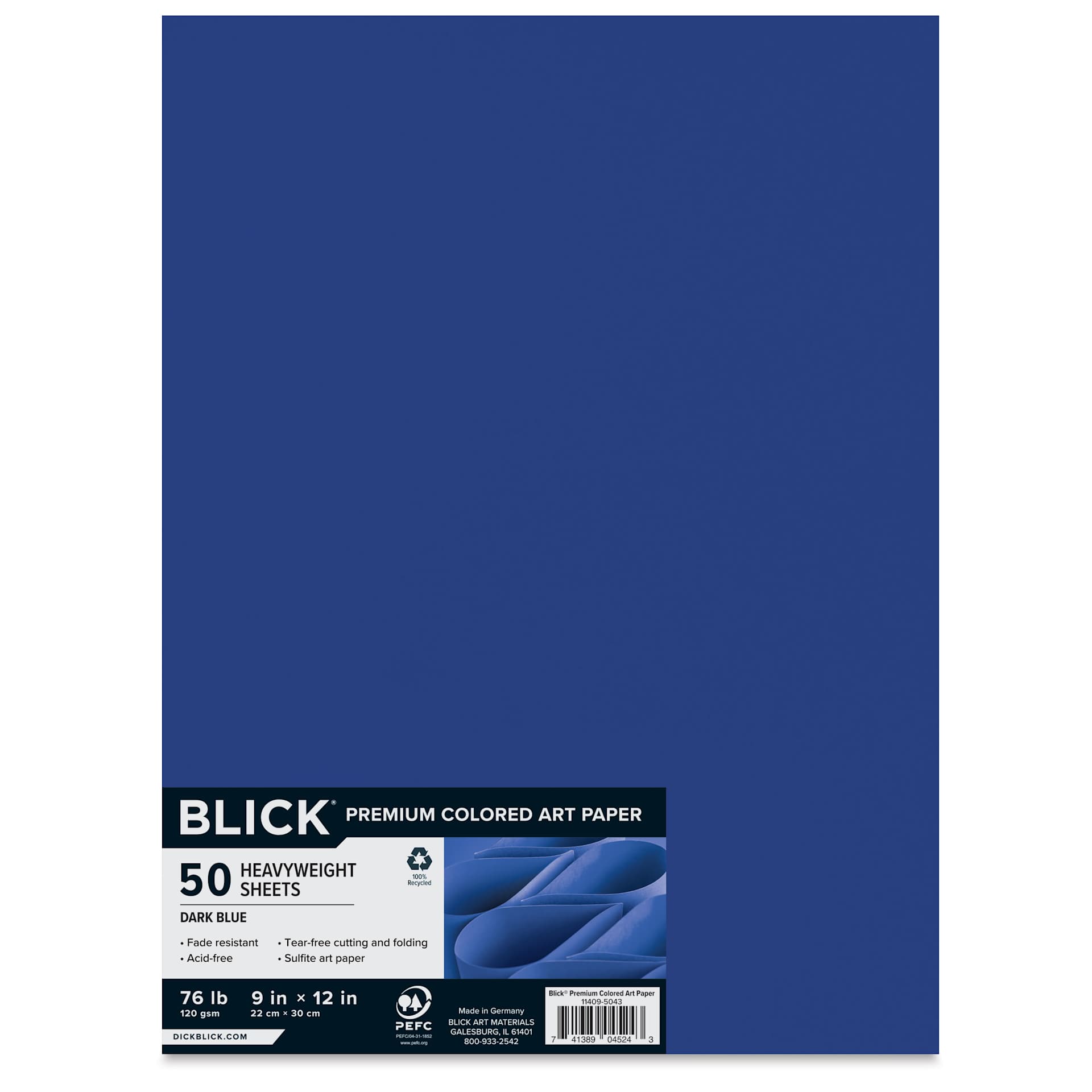 Blick Premium Colored Art Paper - 9" x 12", Dark Blue, 50 Sheets, front