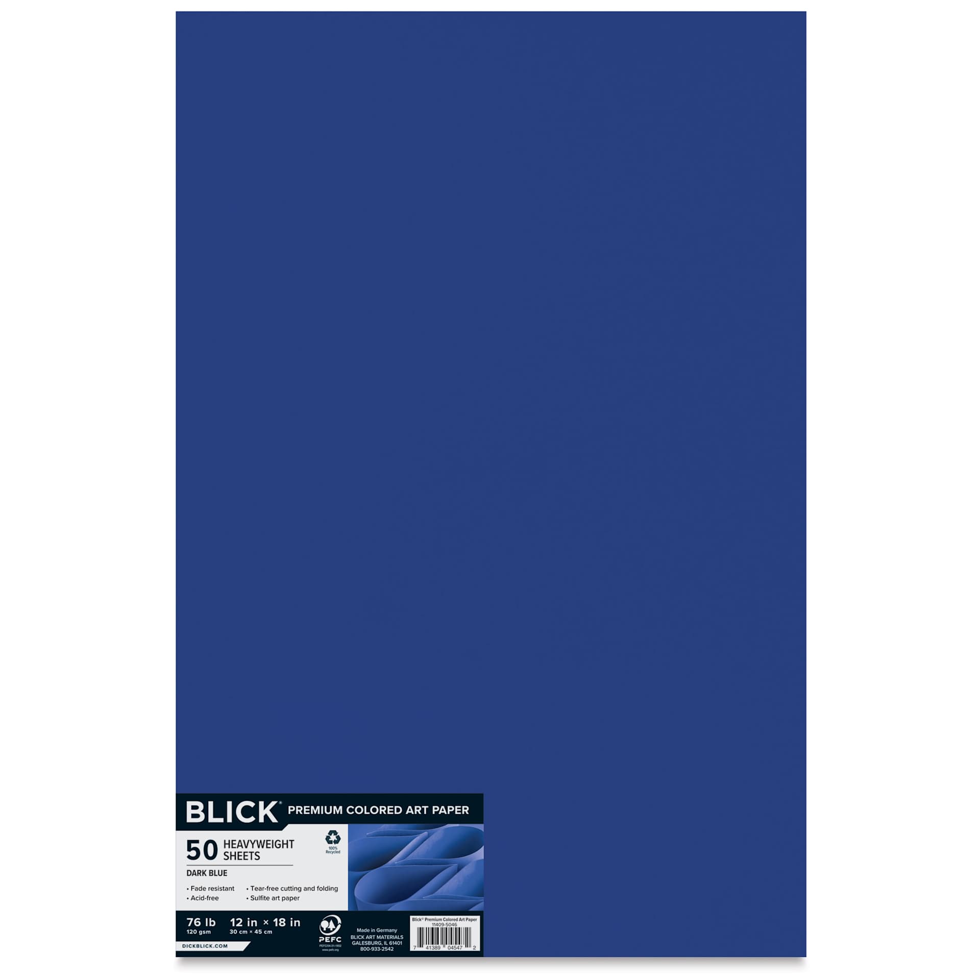 Blick Premium Colored Art Paper - 12" x 18", Dark Blue, 50 Sheets, front